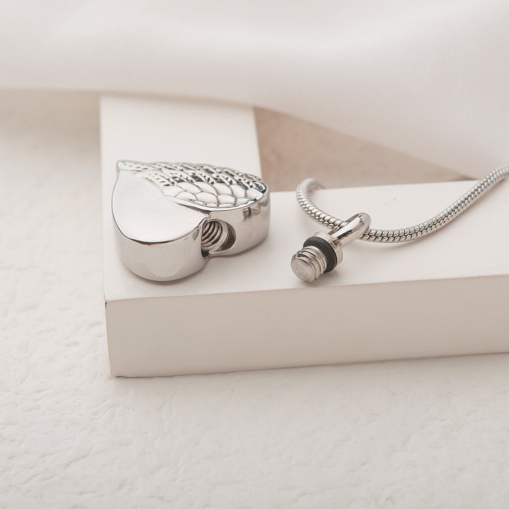 Angel Wing Heart Memorial Necklace