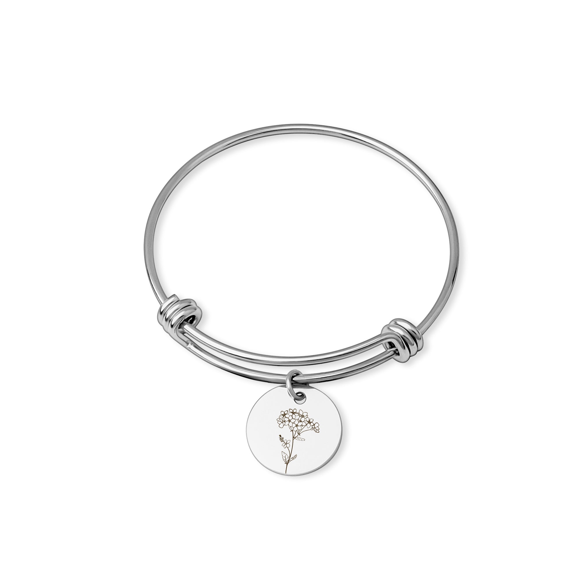 Personalized Women's Birth Flower Charm Adjustable Bracelet