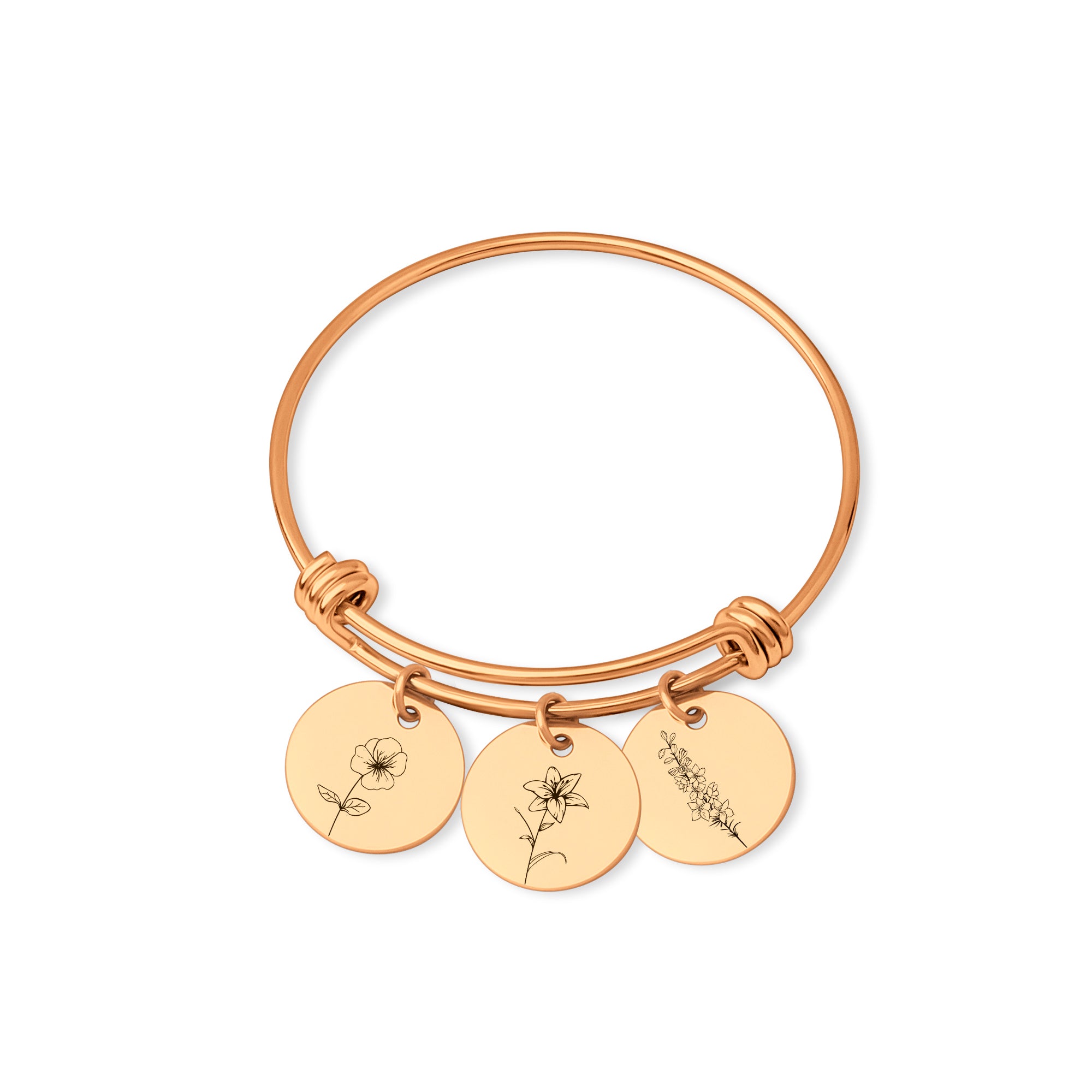 Personalized Women's Birth Flower Charm Adjustable Bracelet