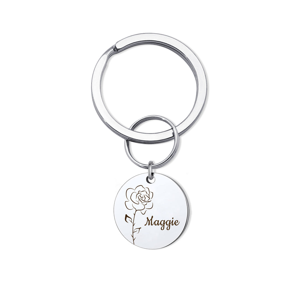 Custom Birth Flower and Name Key Chain