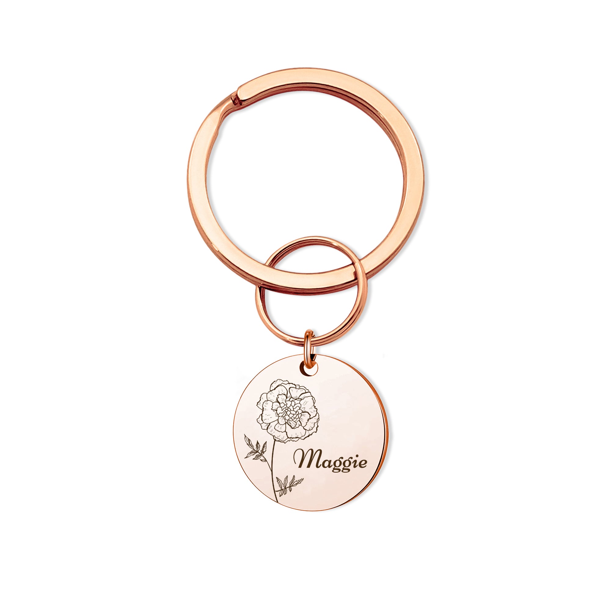 Custom Birth Flower and Name Key Chain