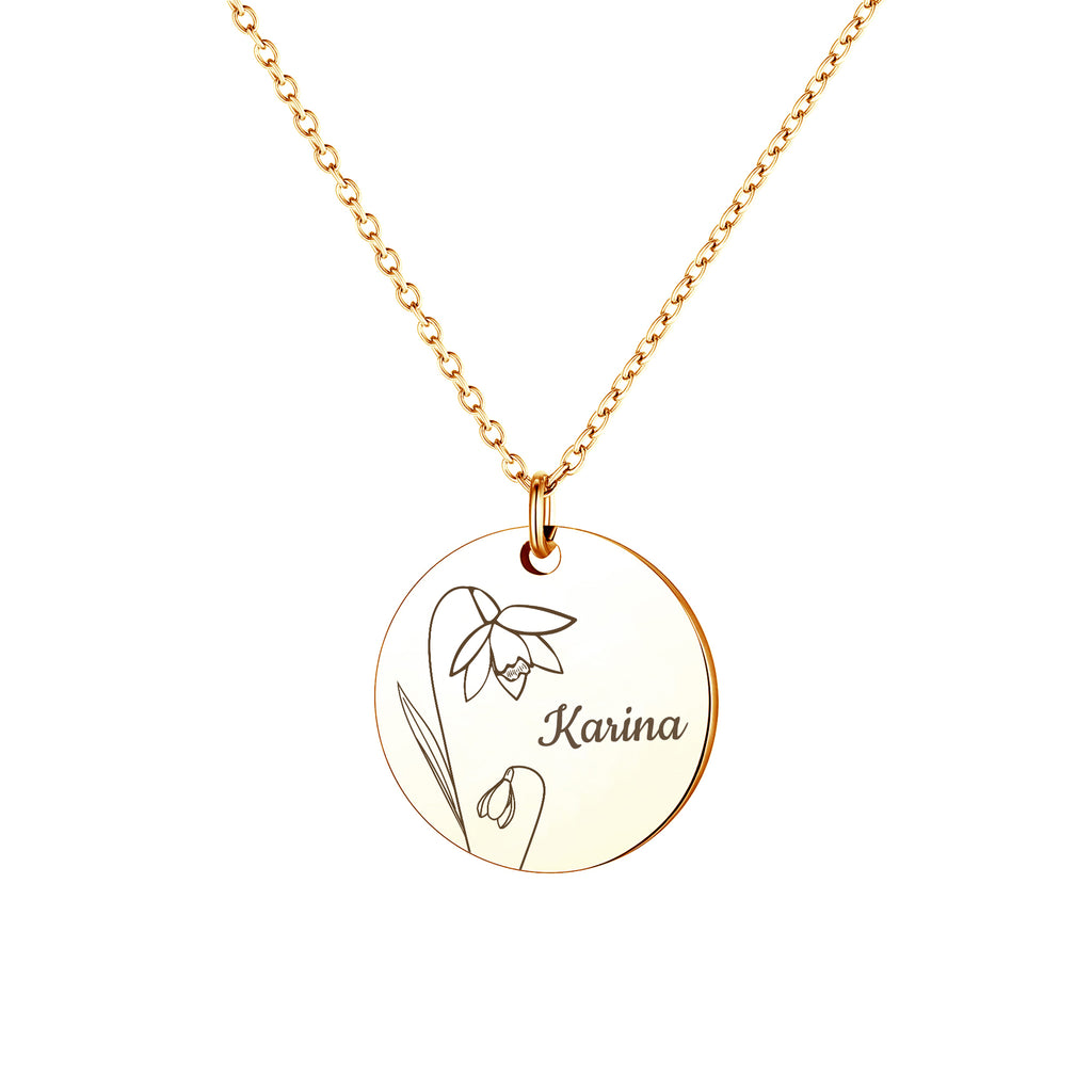 Birth Flower and Name Necklace