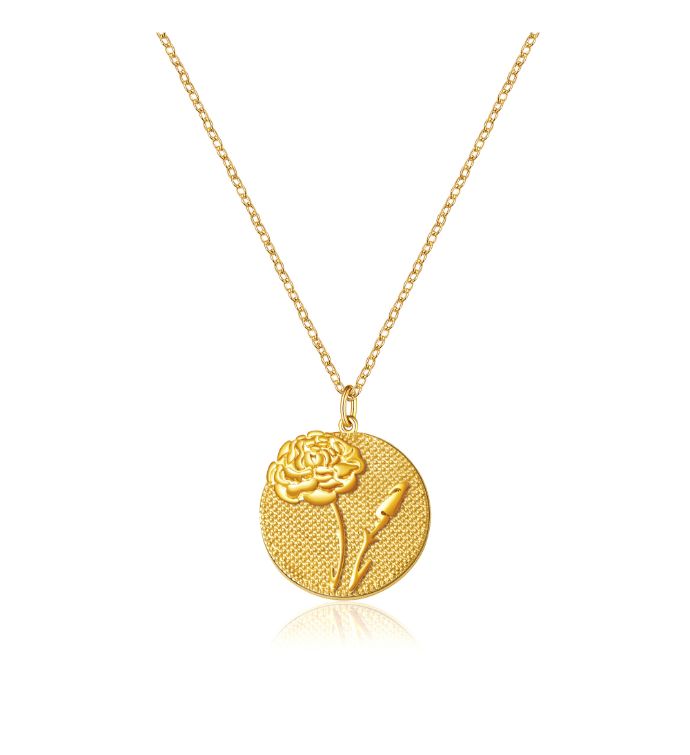 Embossed 3D Birth Flower Necklace