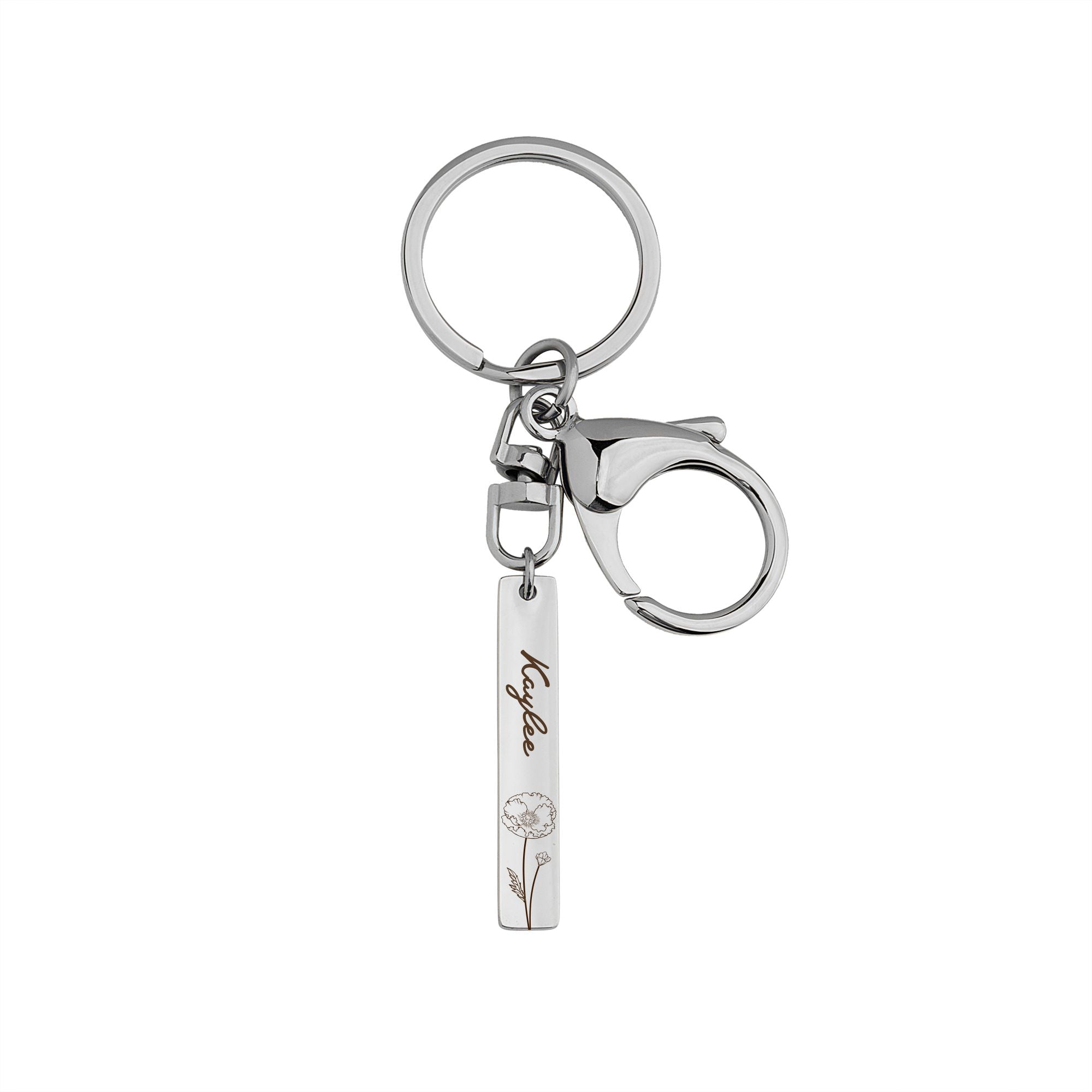 Custom Birth Flower and Name Long Bar Key Chain