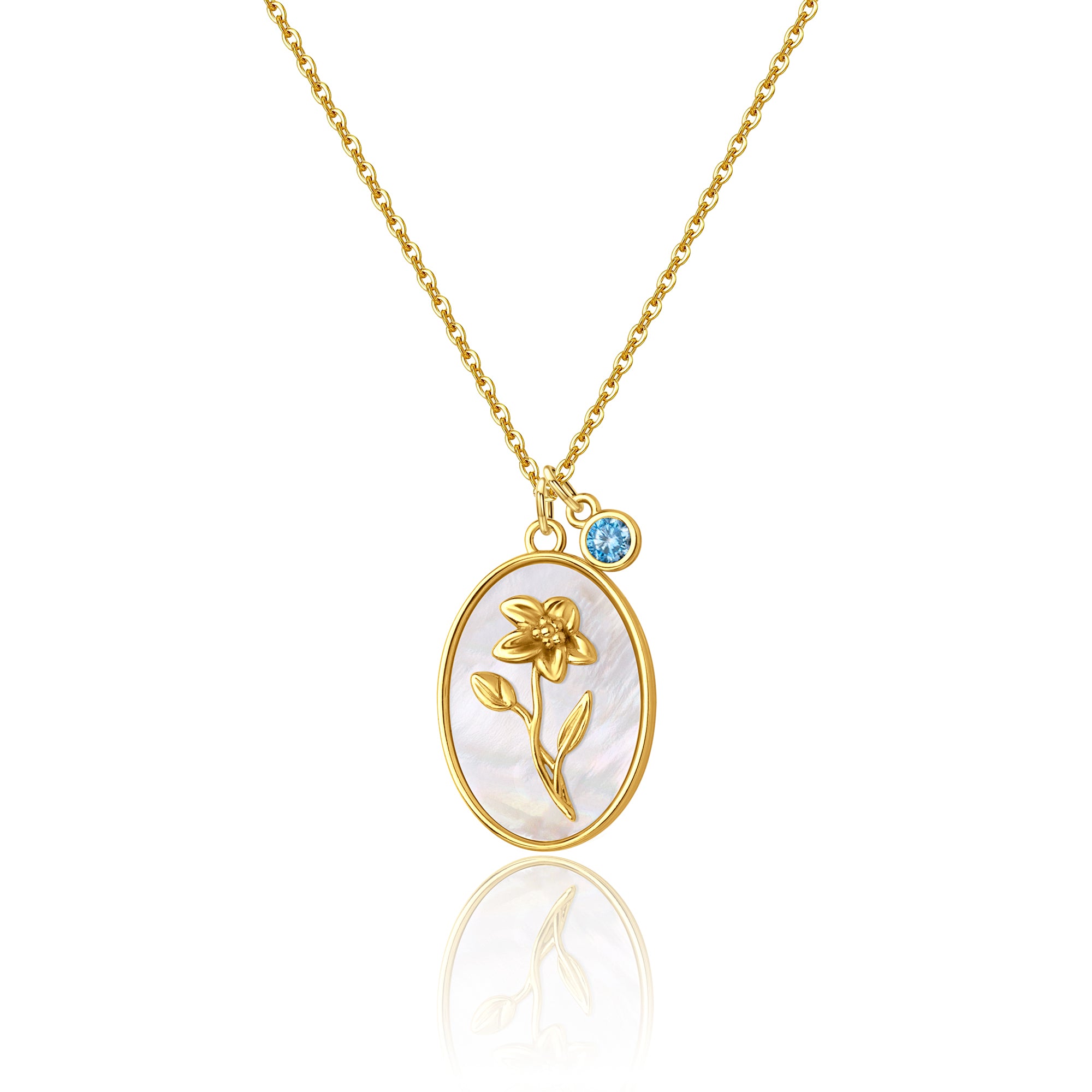 Mother of Pearl Birth Flower Necklace with Birthstone Charm