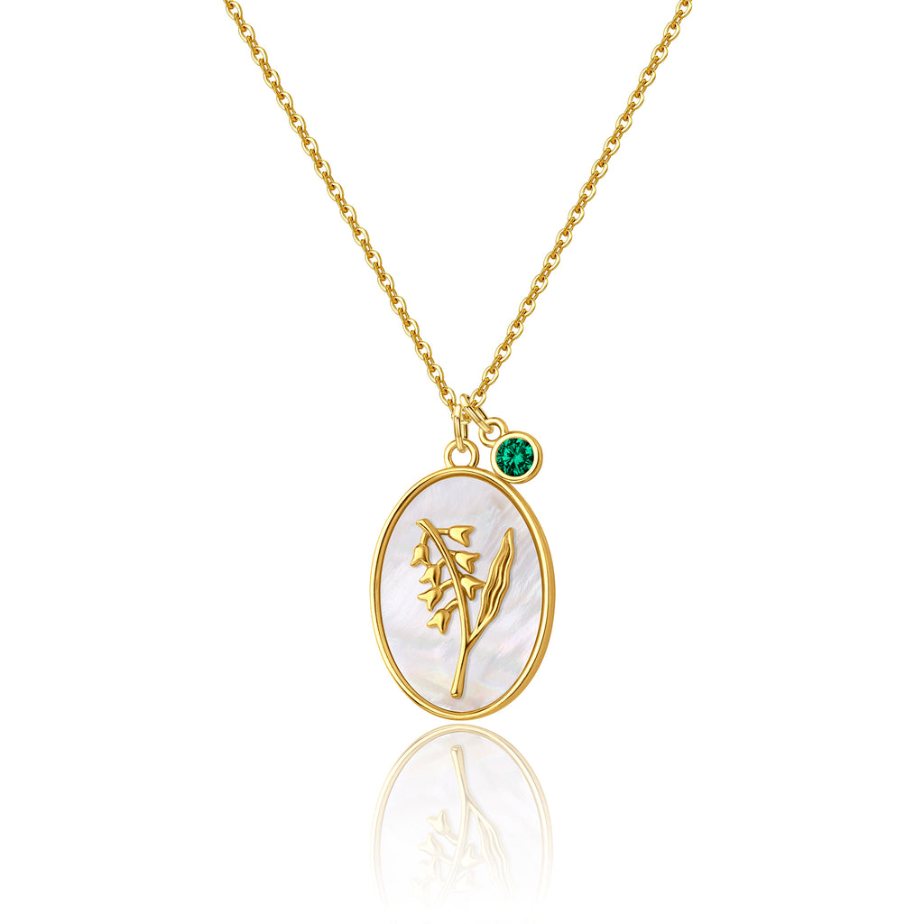Mother of Pearl Birth Flower Necklace with Birthstone Charm