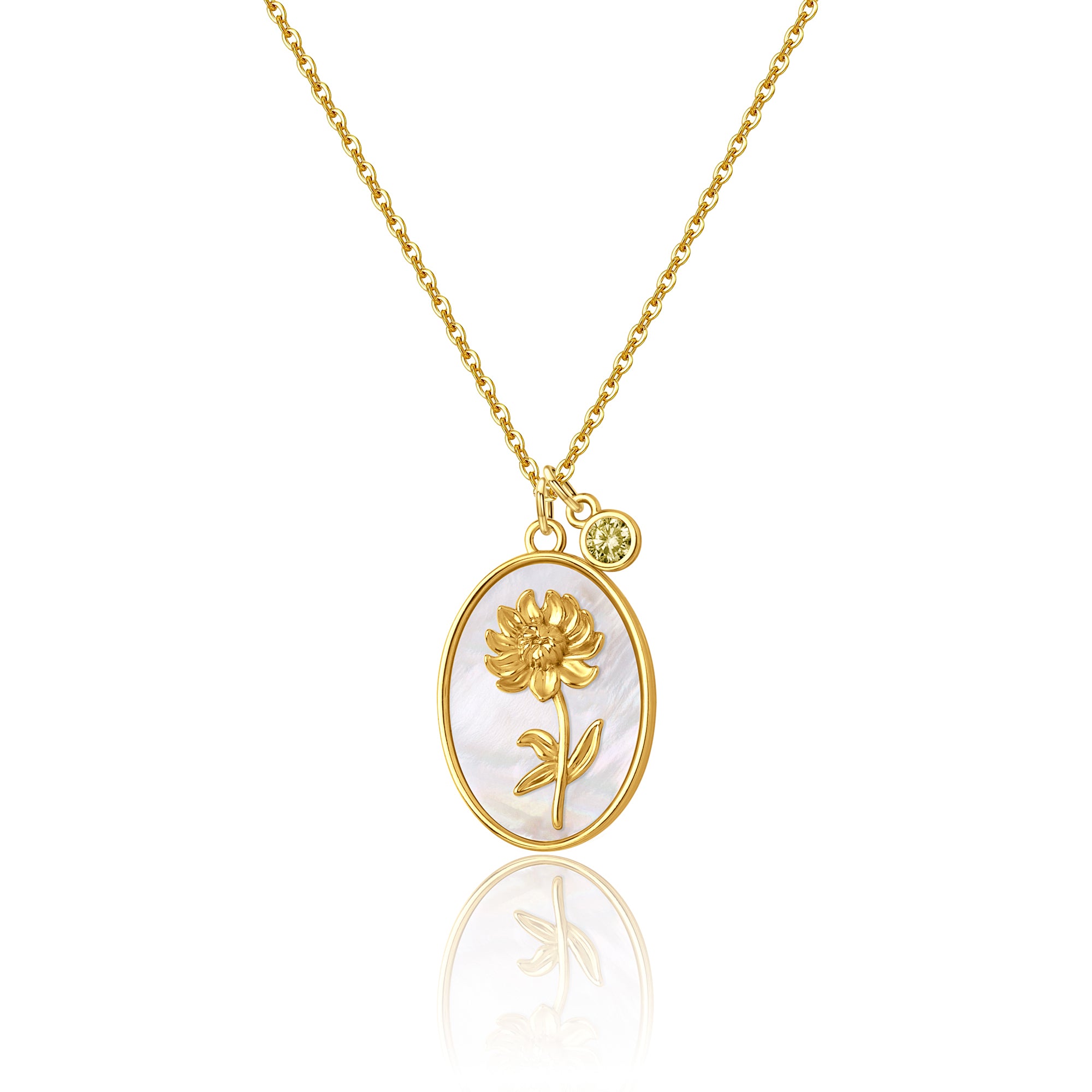 Mother of Pearl Birth Flower Necklace with Birthstone Charm