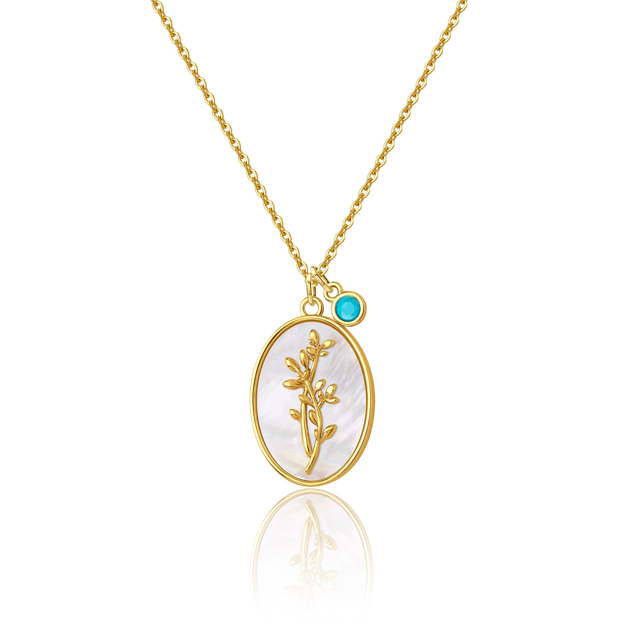 Mother of Pearl Birth Flower Necklace with Birthstone Charm