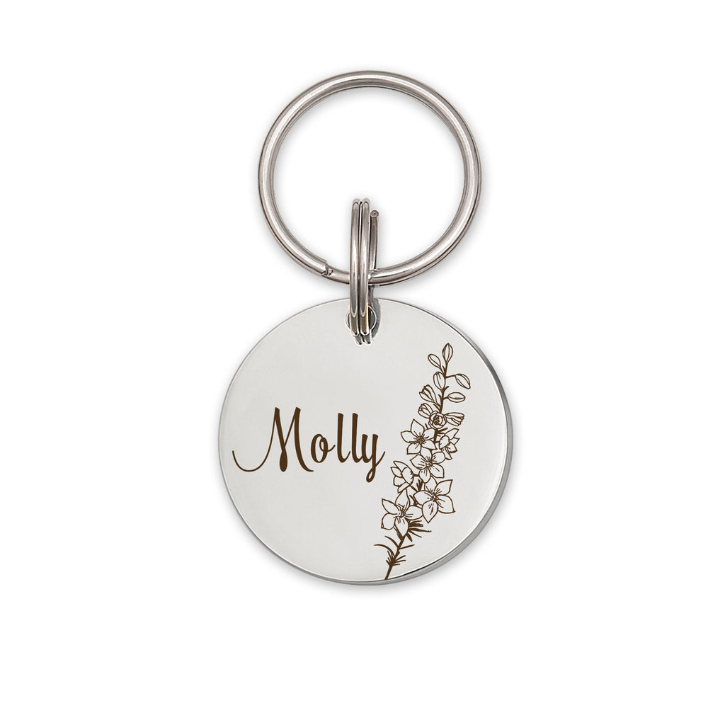 Round Birth Flower Pet ID Dog Tag