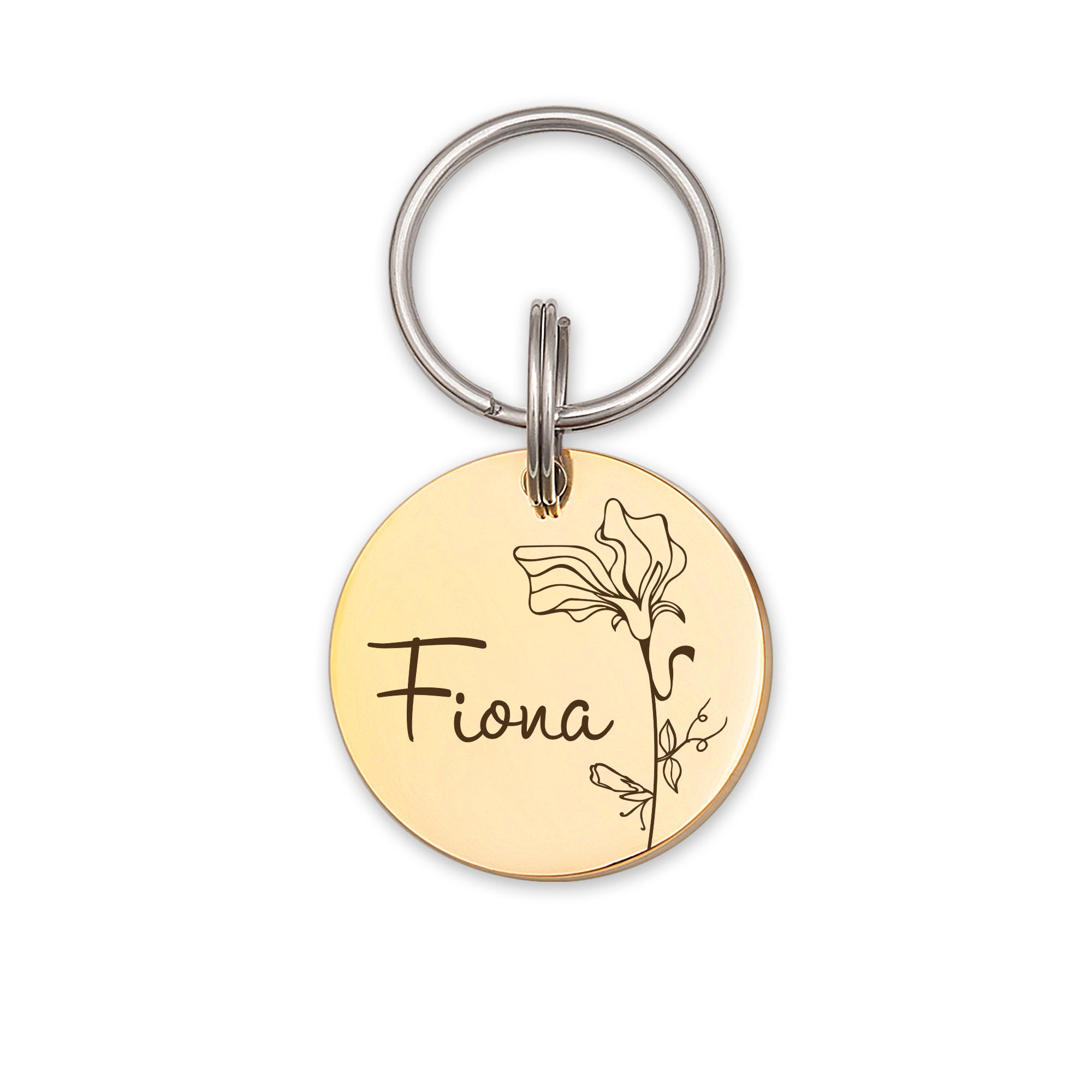 Round Birth Flower Pet ID Dog Tag