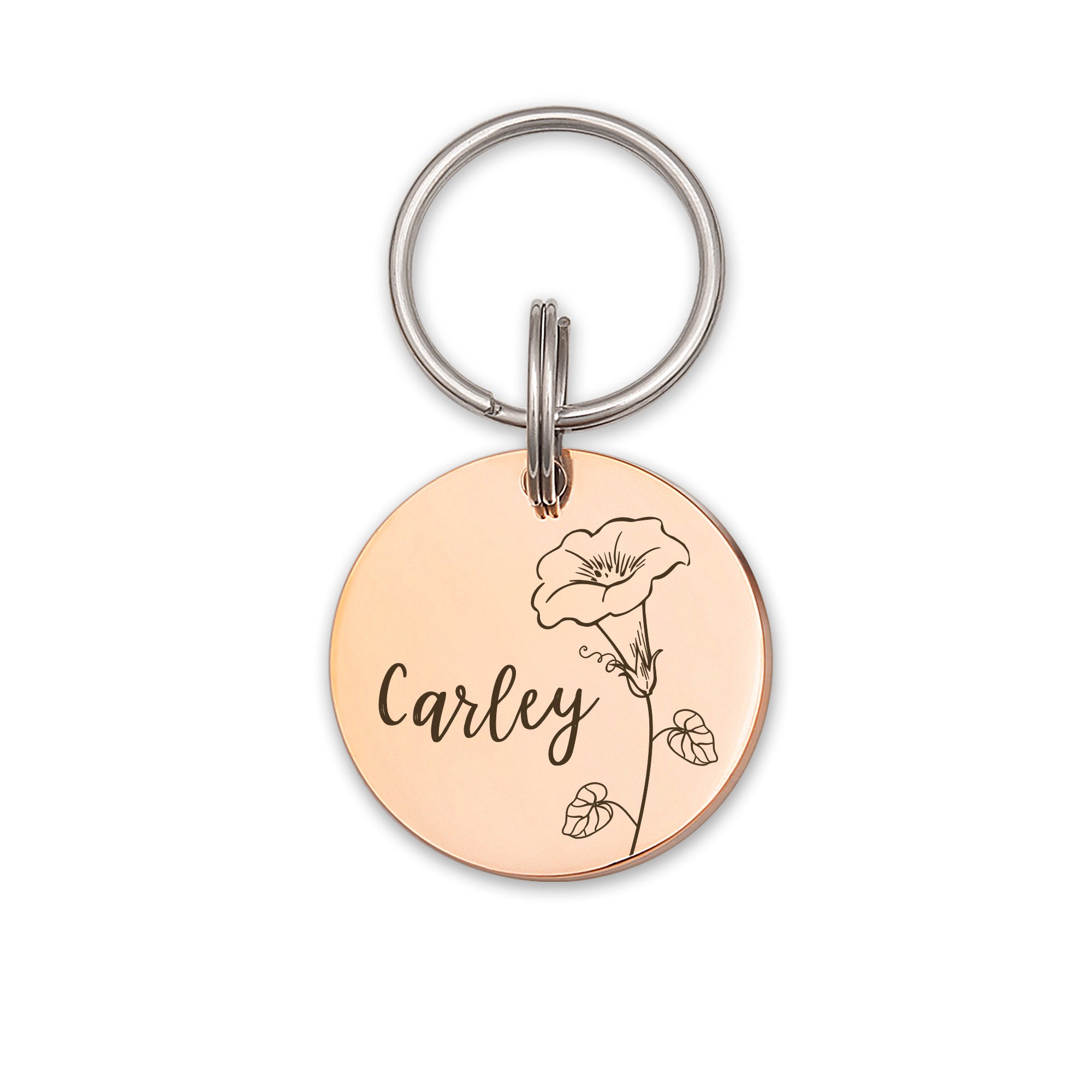 Round Birth Flower Pet ID Dog Tag