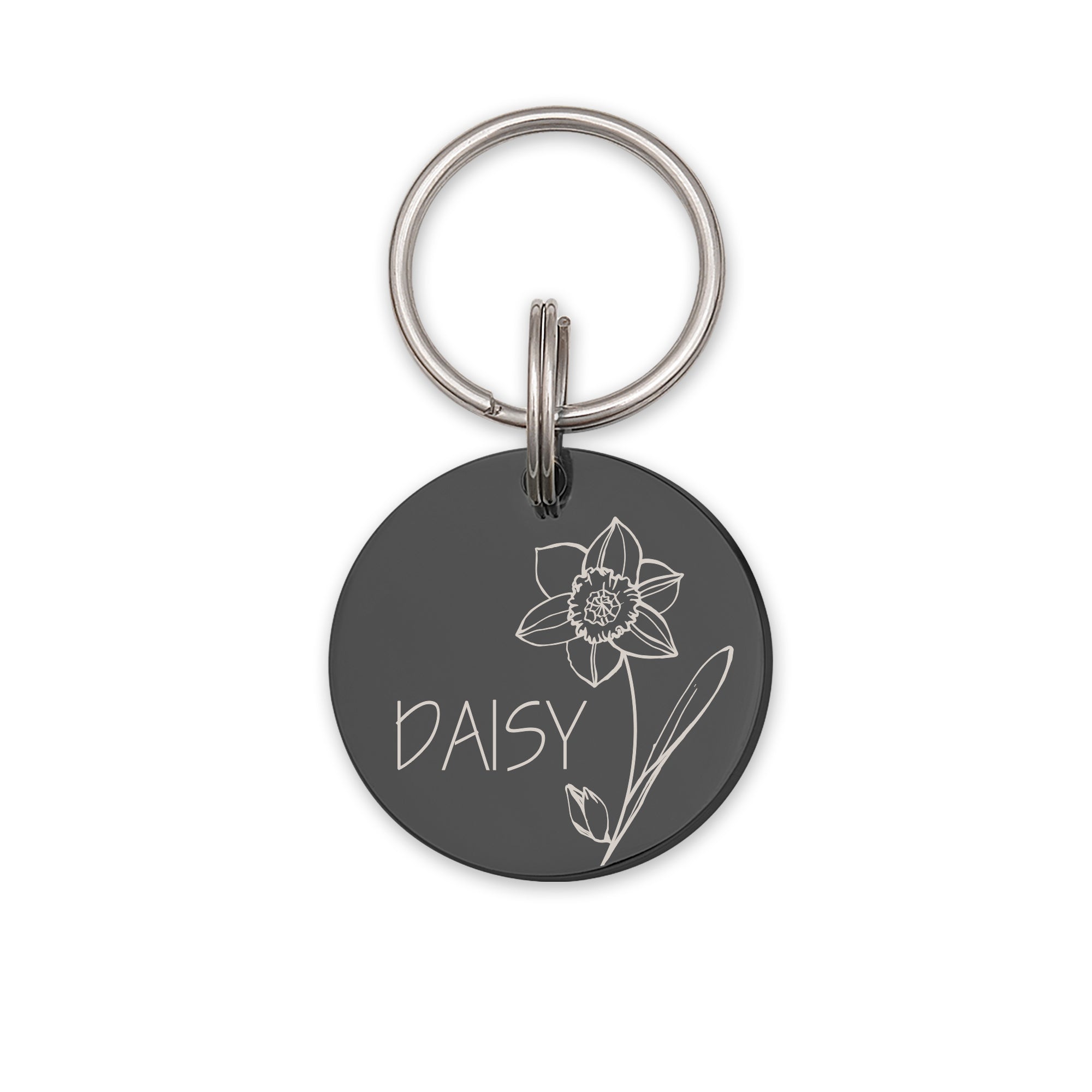 Round Birth Flower Pet ID Dog Tag