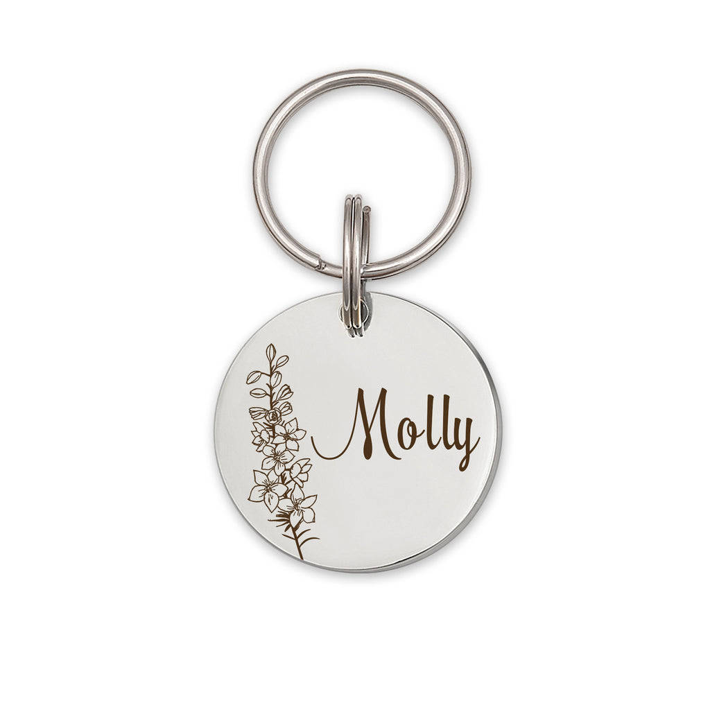 Round Birth Flower Pet ID Dog Tag