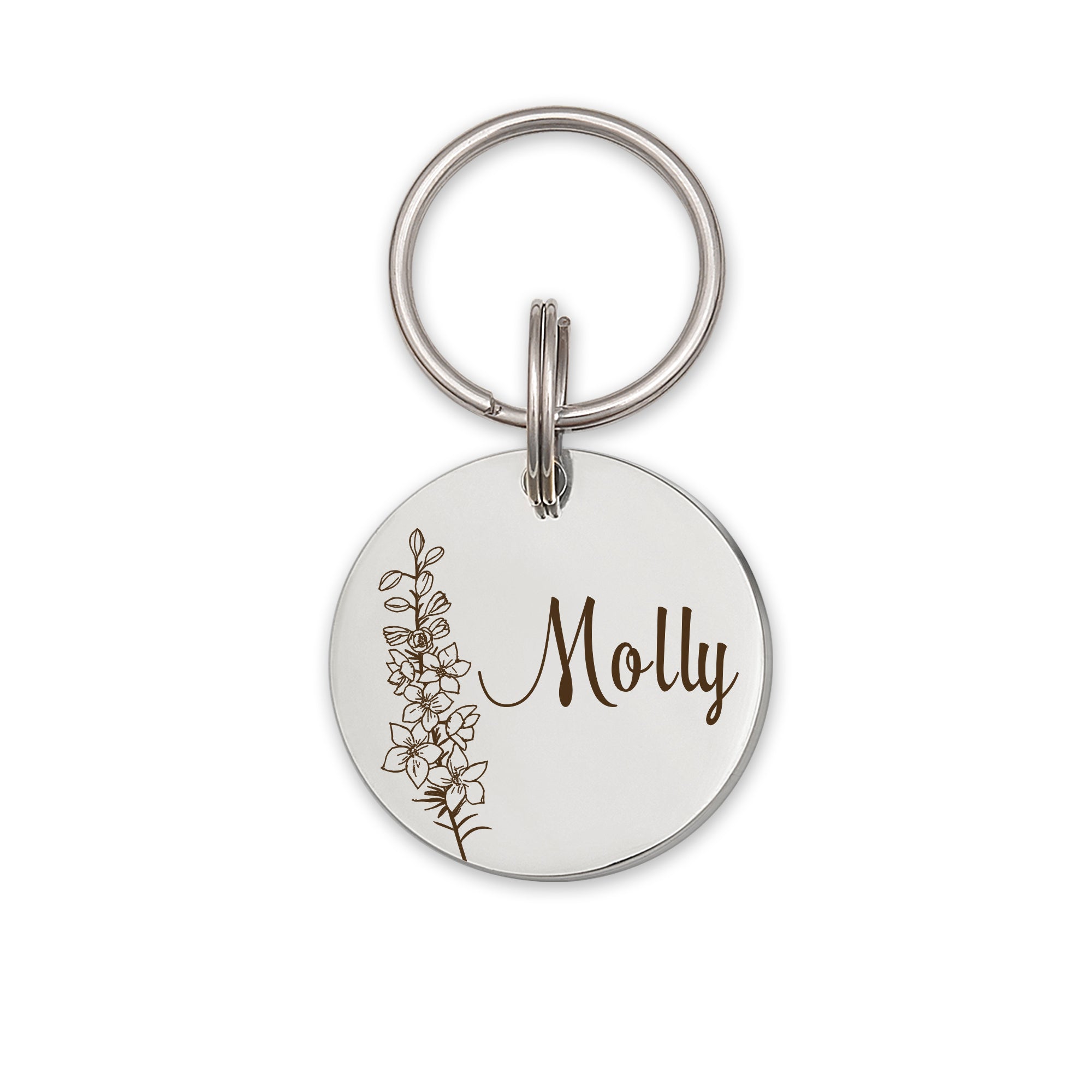Round Birth Flower Pet ID Dog Tag