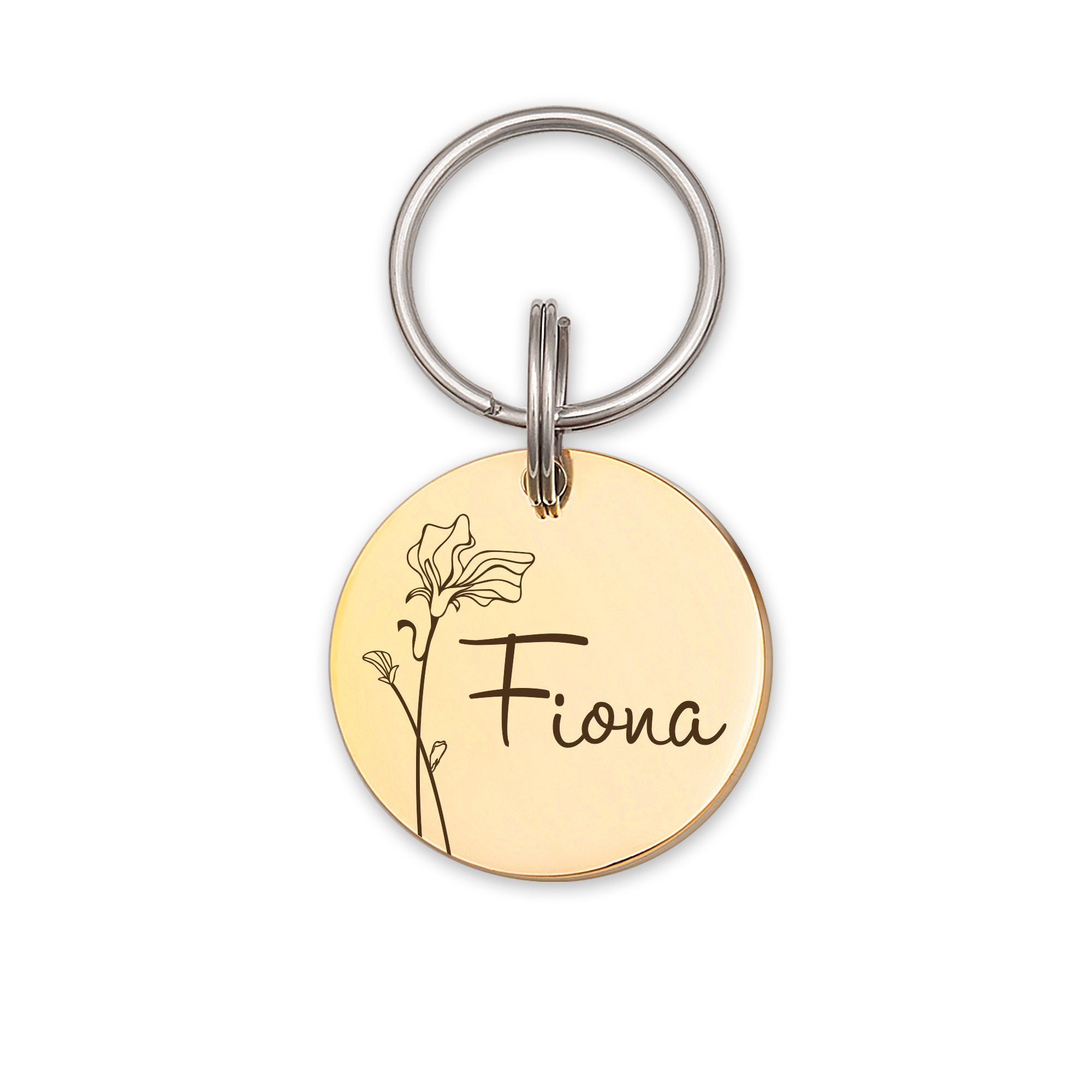 Round Birth Flower Pet ID Dog Tag