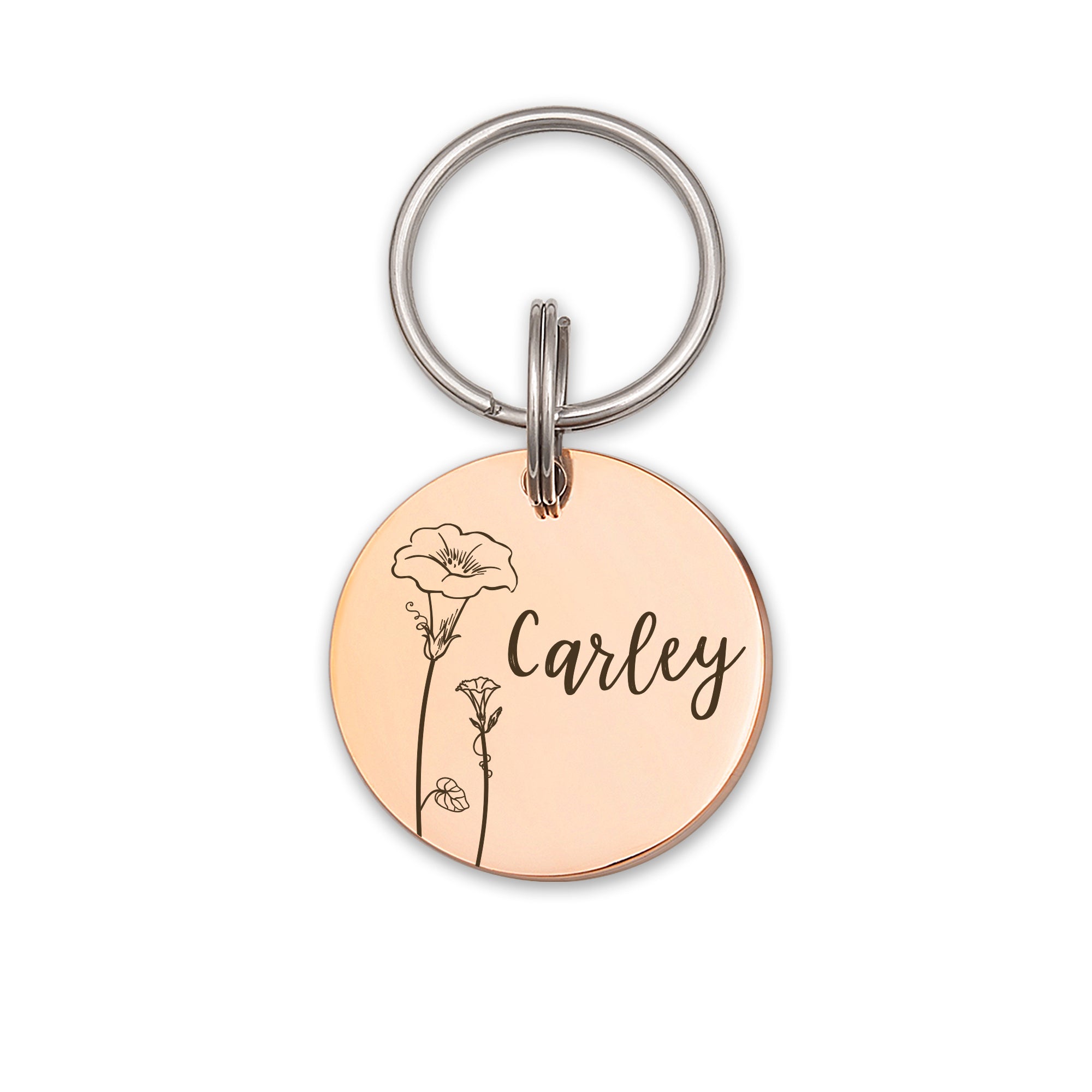 Round Birth Flower Pet ID Dog Tag