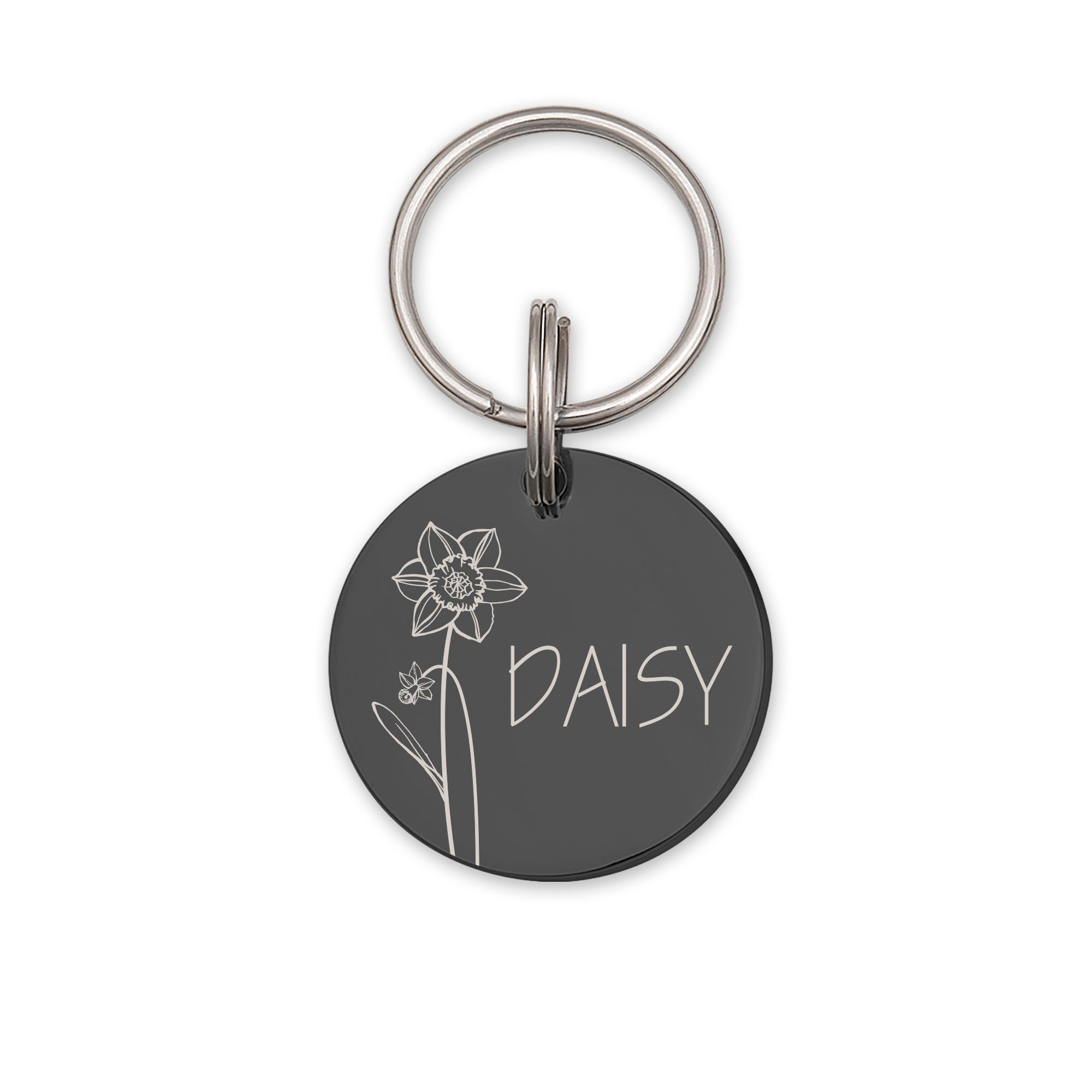 Round Birth Flower Pet ID Dog Tag