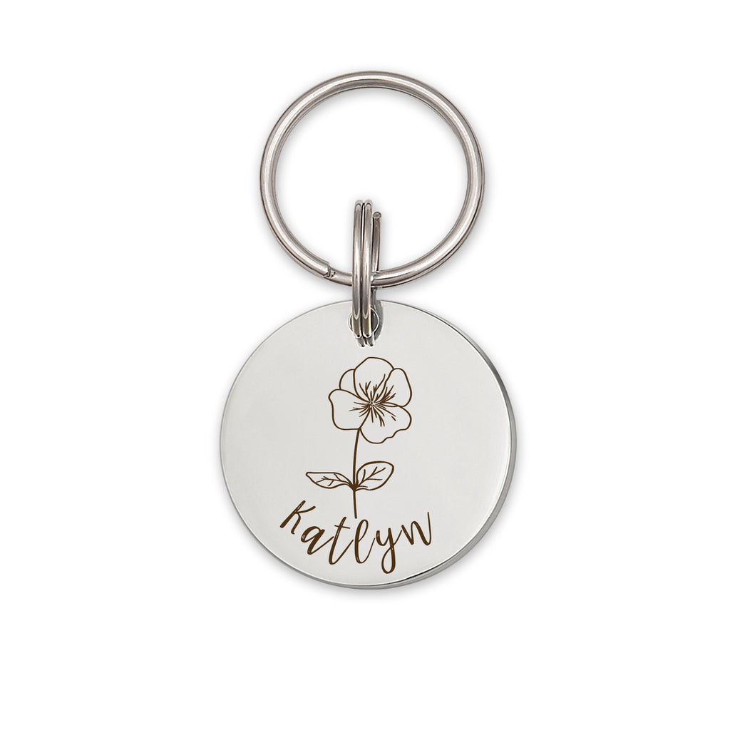 Round Birth Flower ID Tag for Cats and Dogs