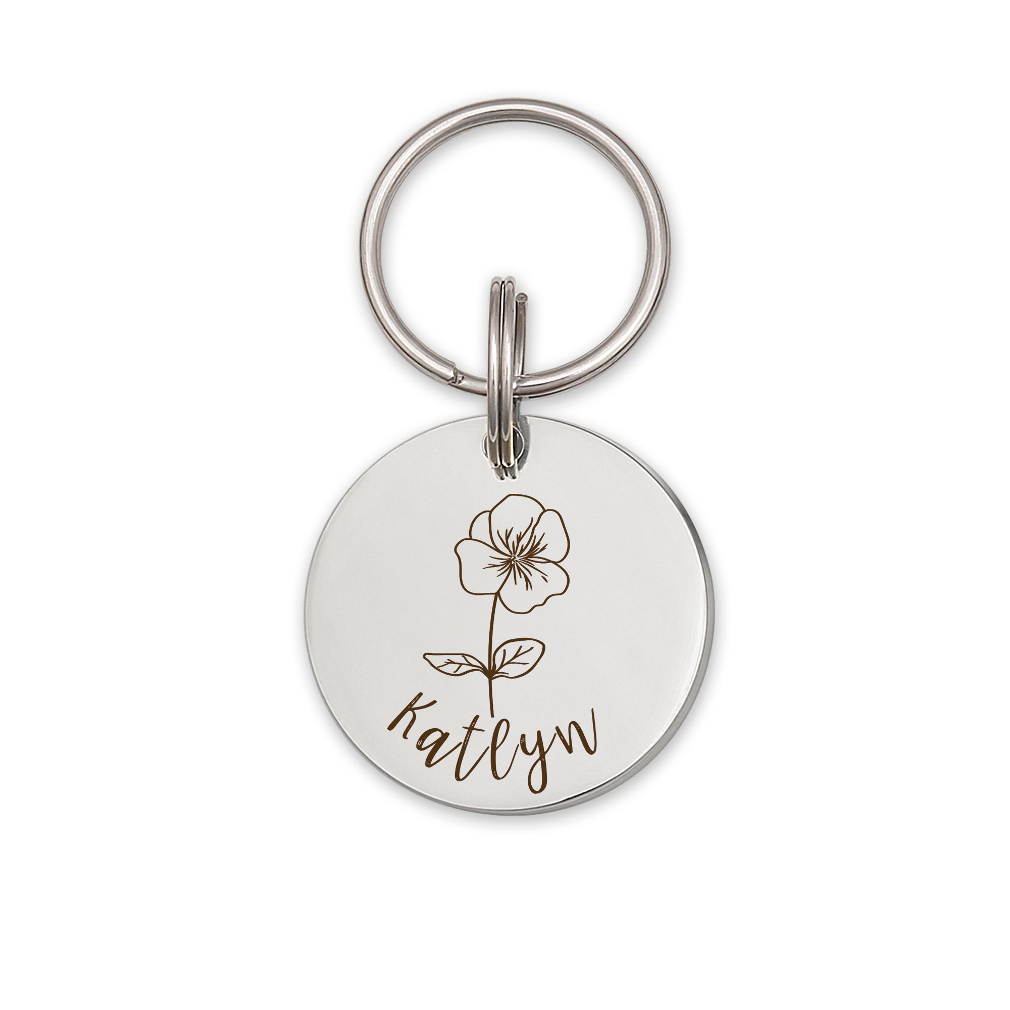 Round Birth Flower ID Tag for Cats and Dogs