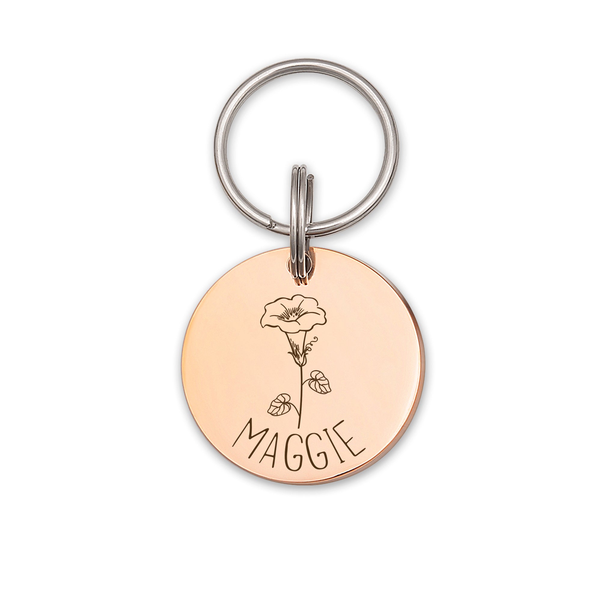 Round Birth Flower ID Tag for Cats and Dogs