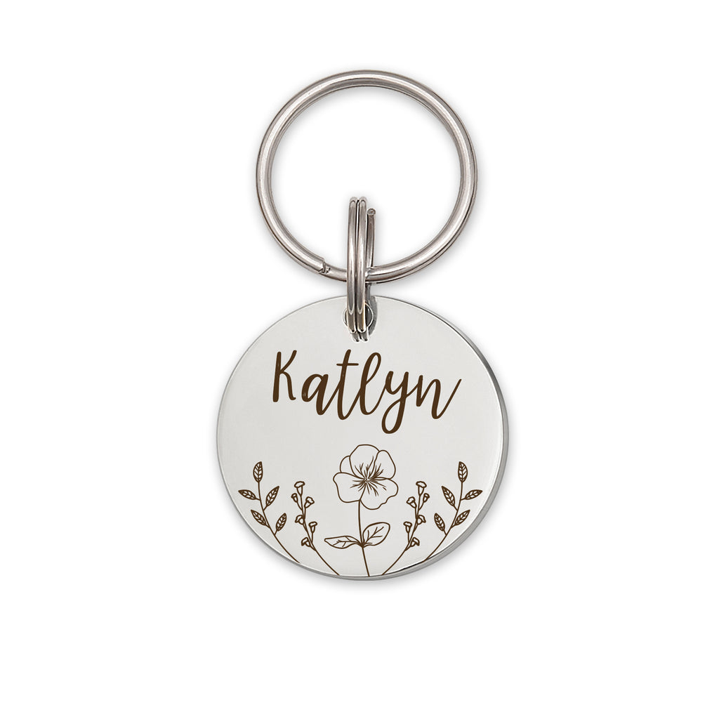 Round Birth Flower Pet ID Dog Tag