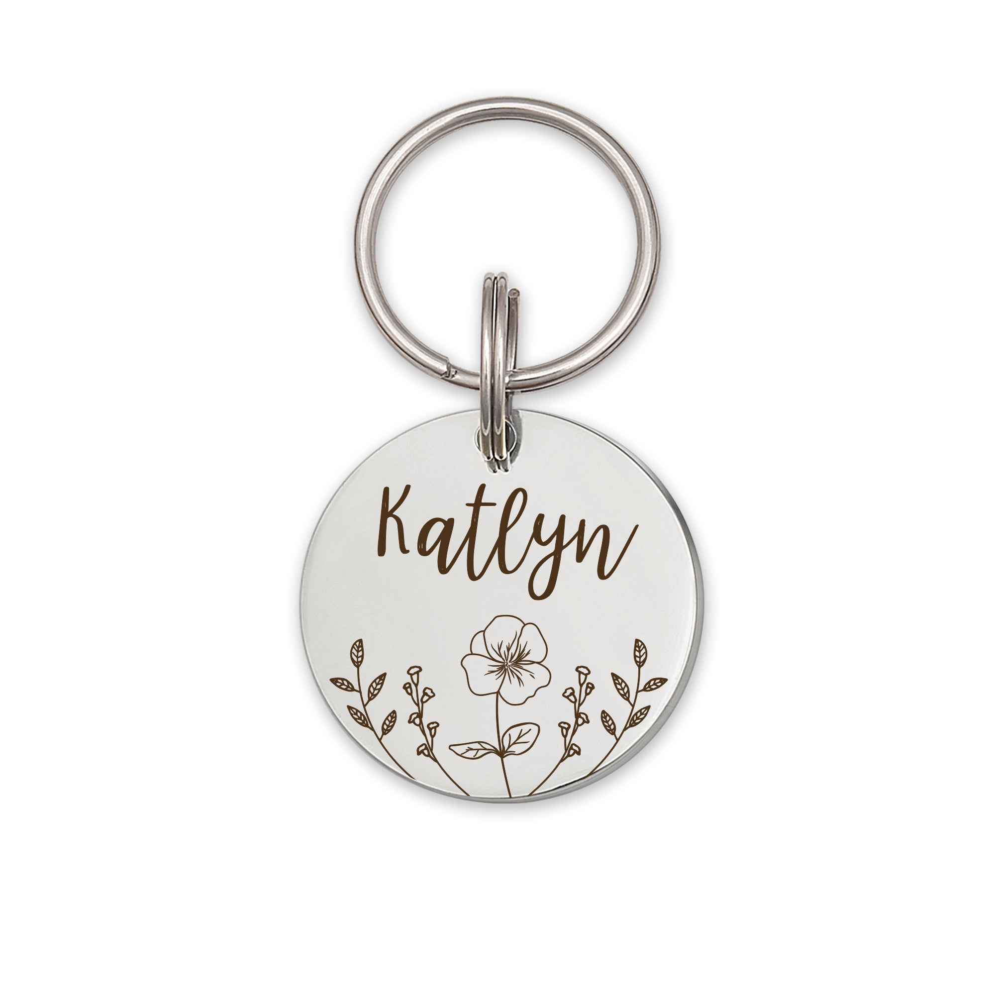 Round Birth Flower Pet ID Dog Tag