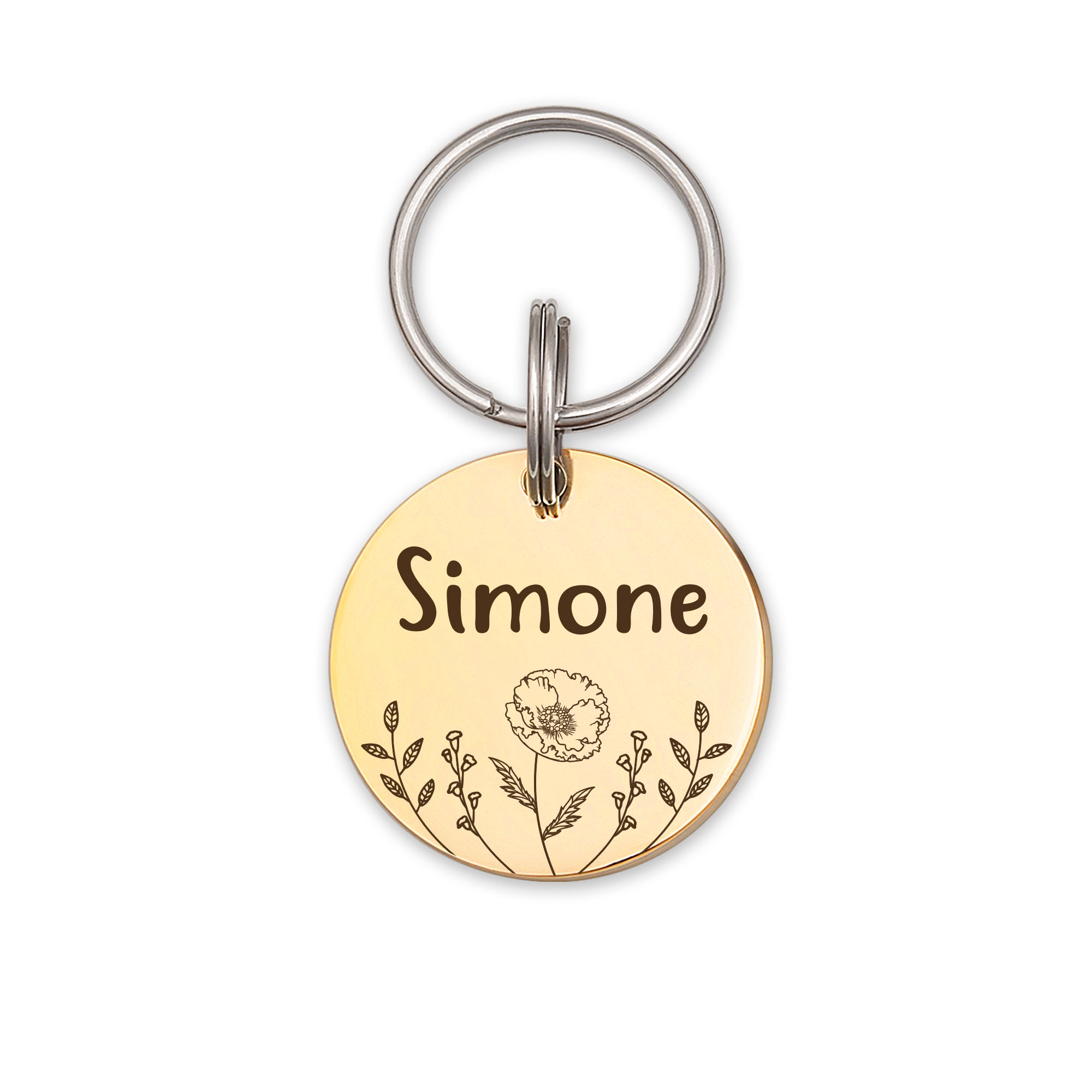 Round Birth Flower Pet ID Dog Tag