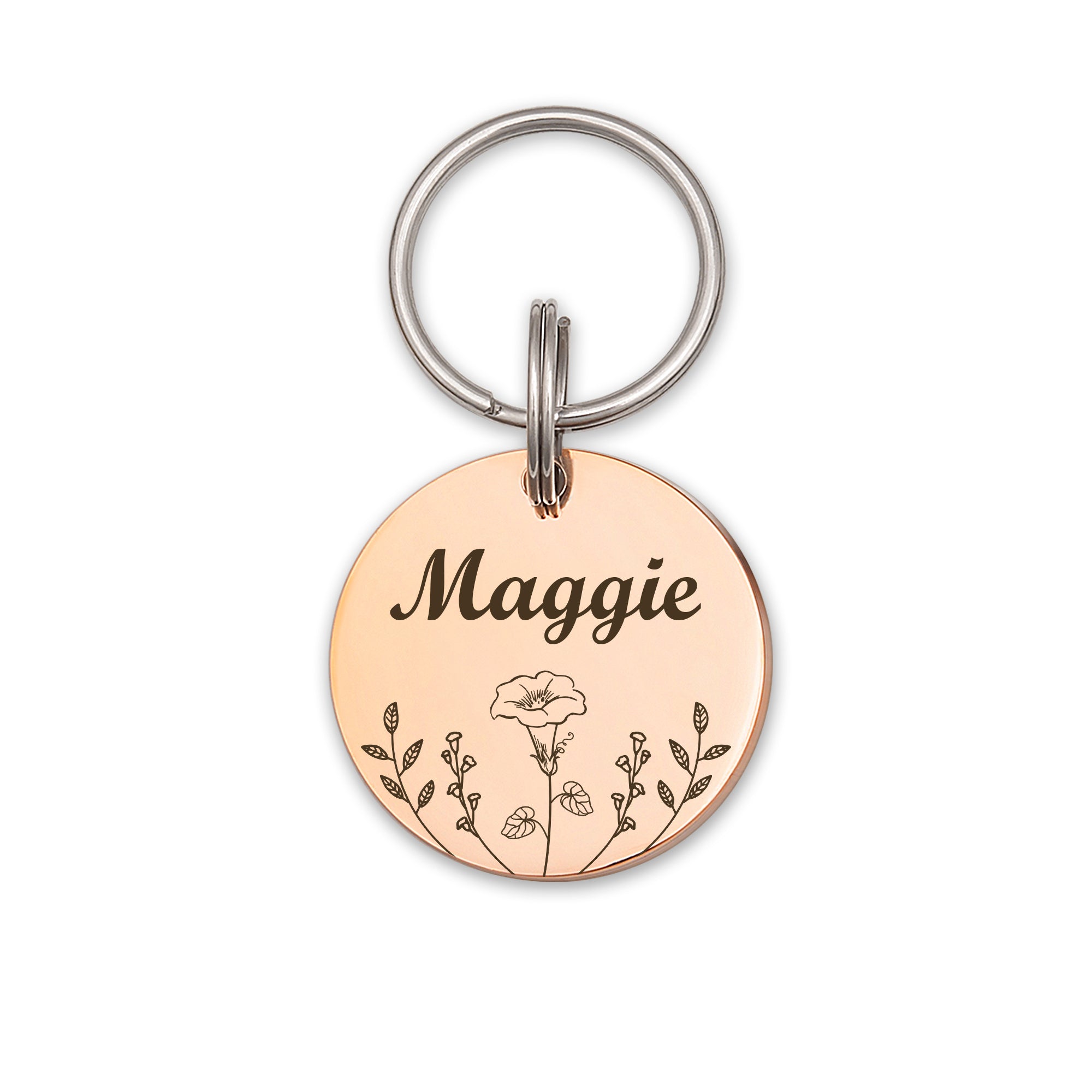 Round Birth Flower Pet ID Dog Tag