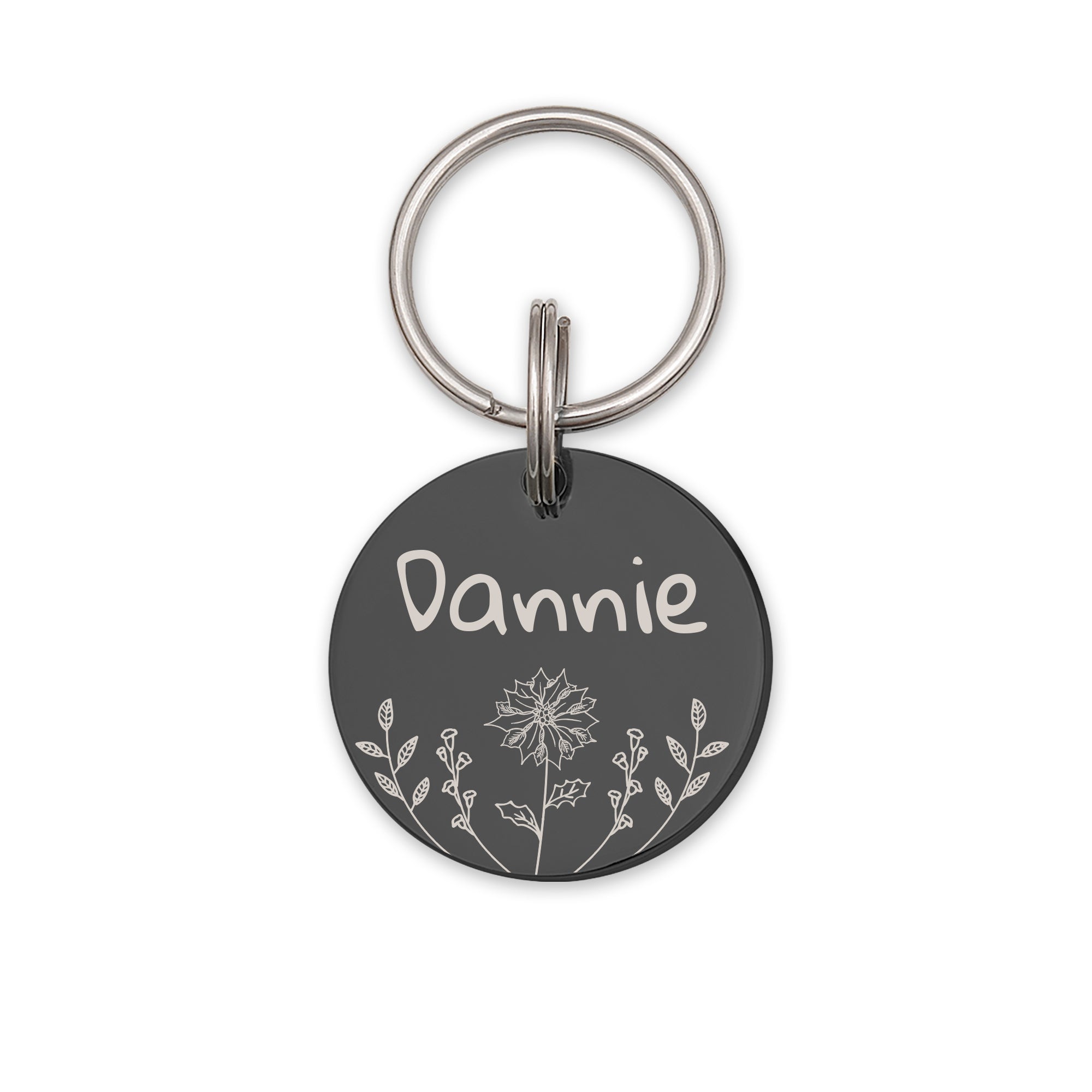 Round Birth Flower Pet ID Dog Tag