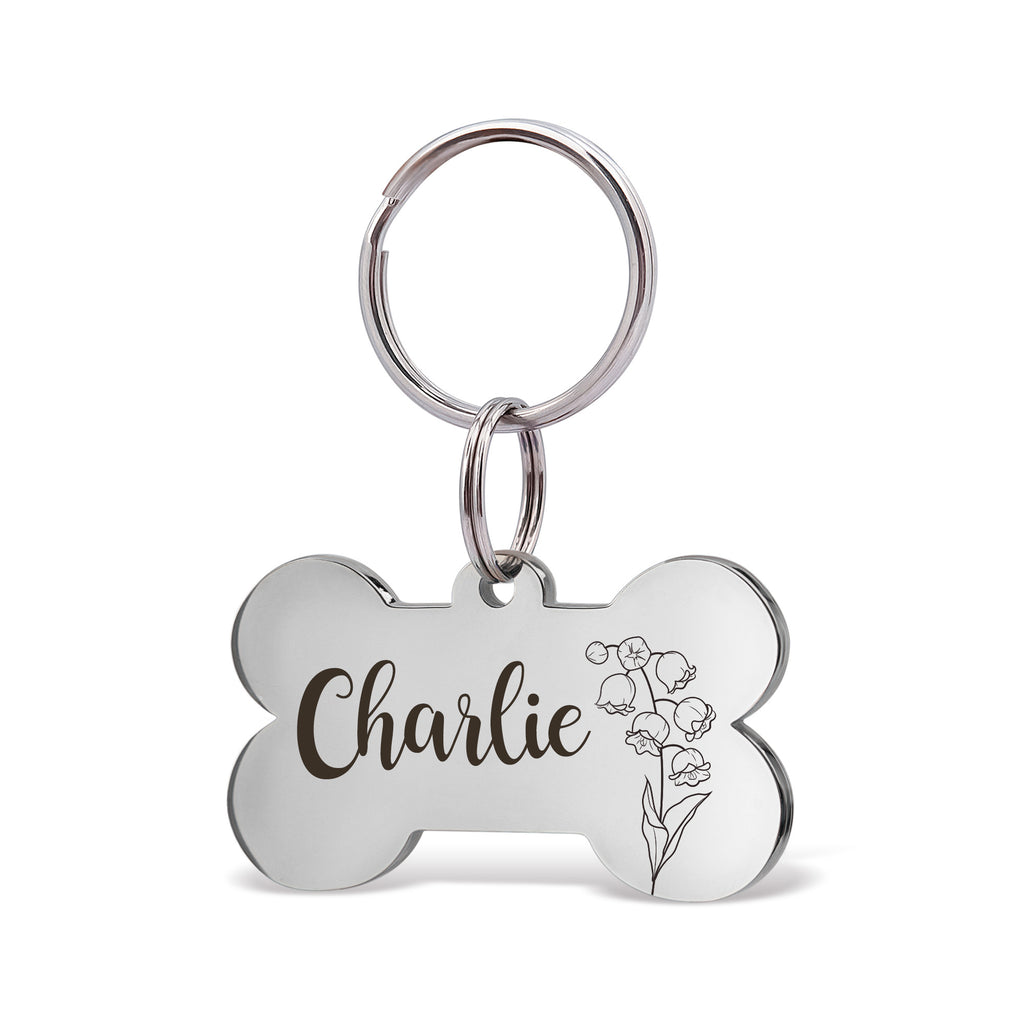 Birth Flower Dog Bone Pet Tag