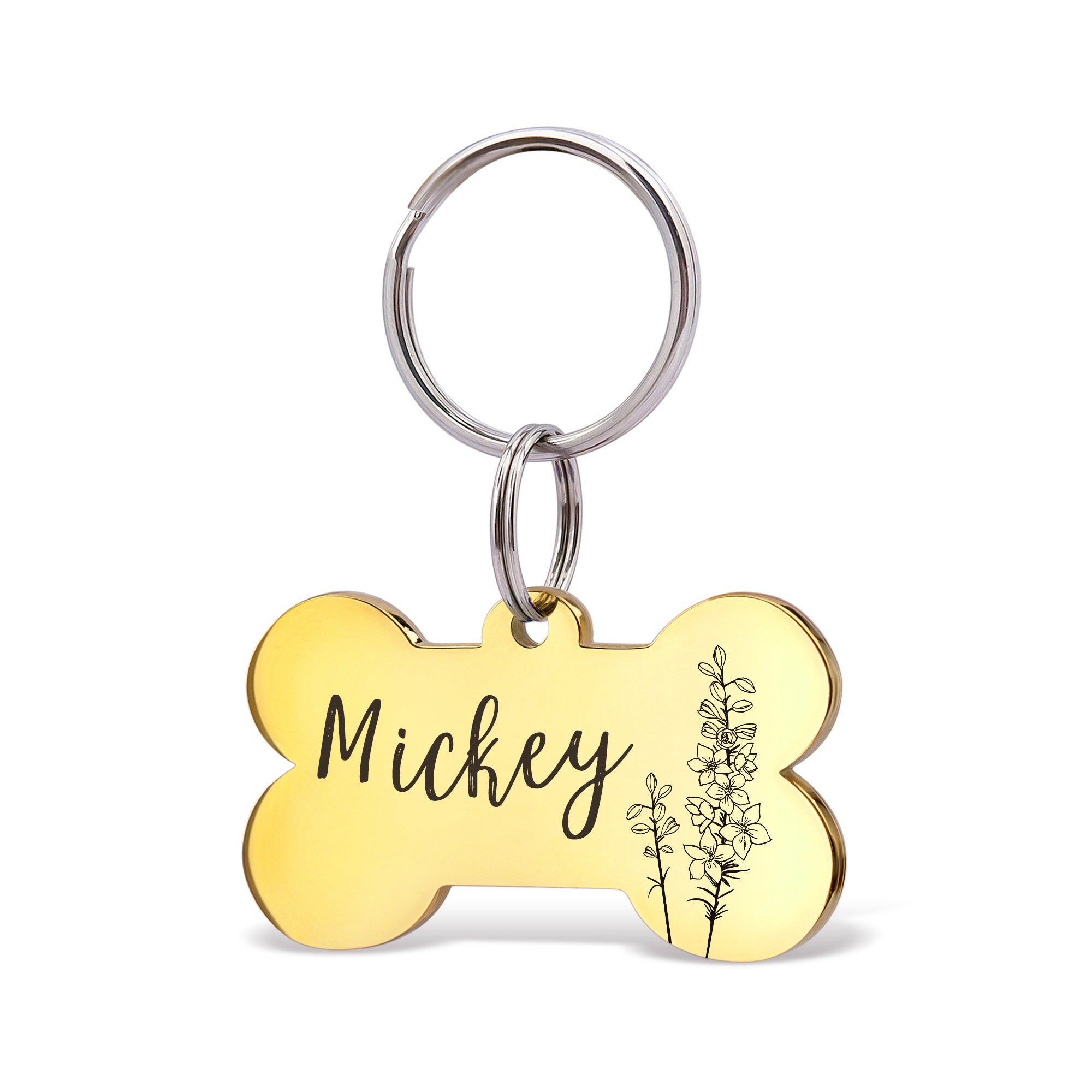 Birth Flower Dog Bone Pet Tag