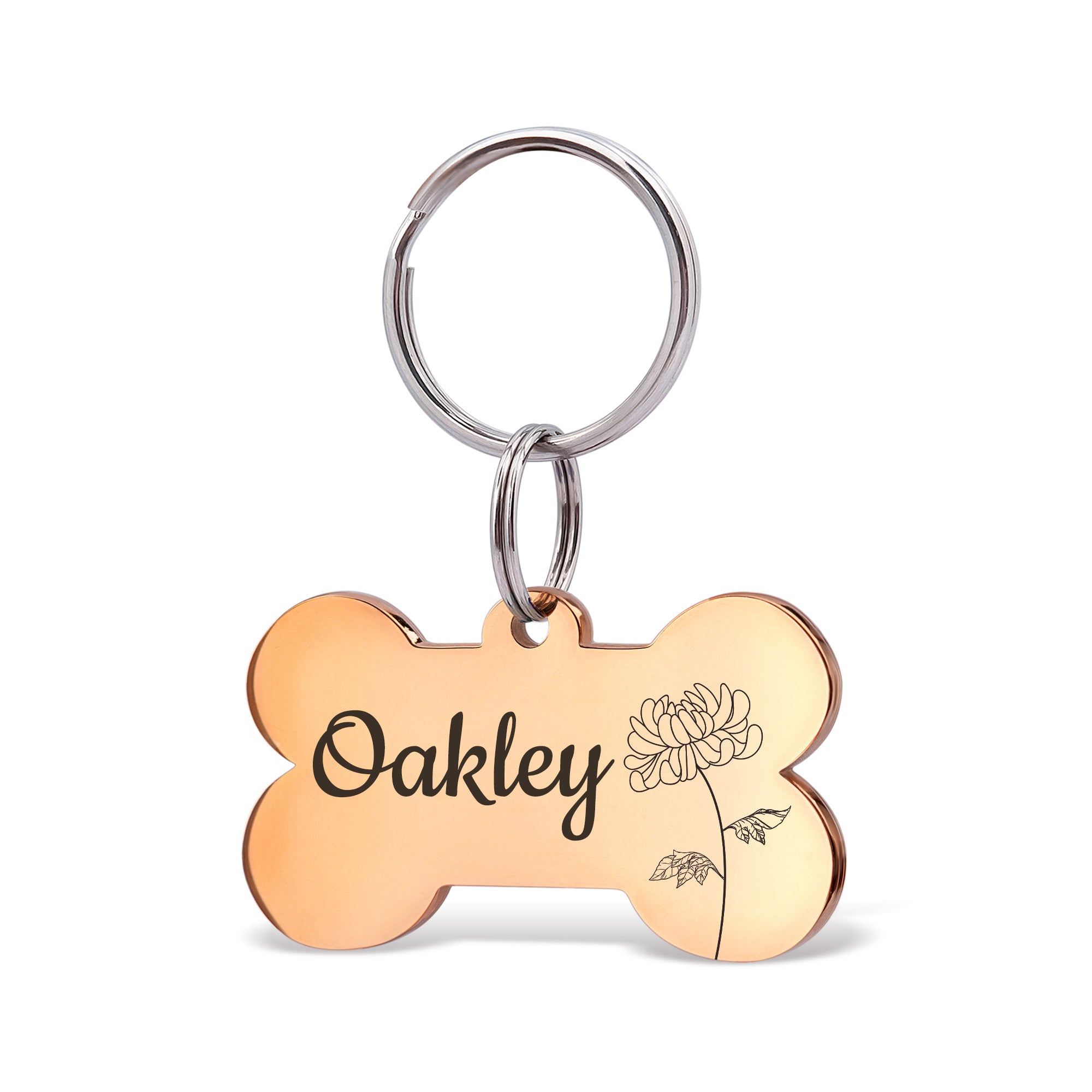Birth Flower Dog Bone Pet Tag