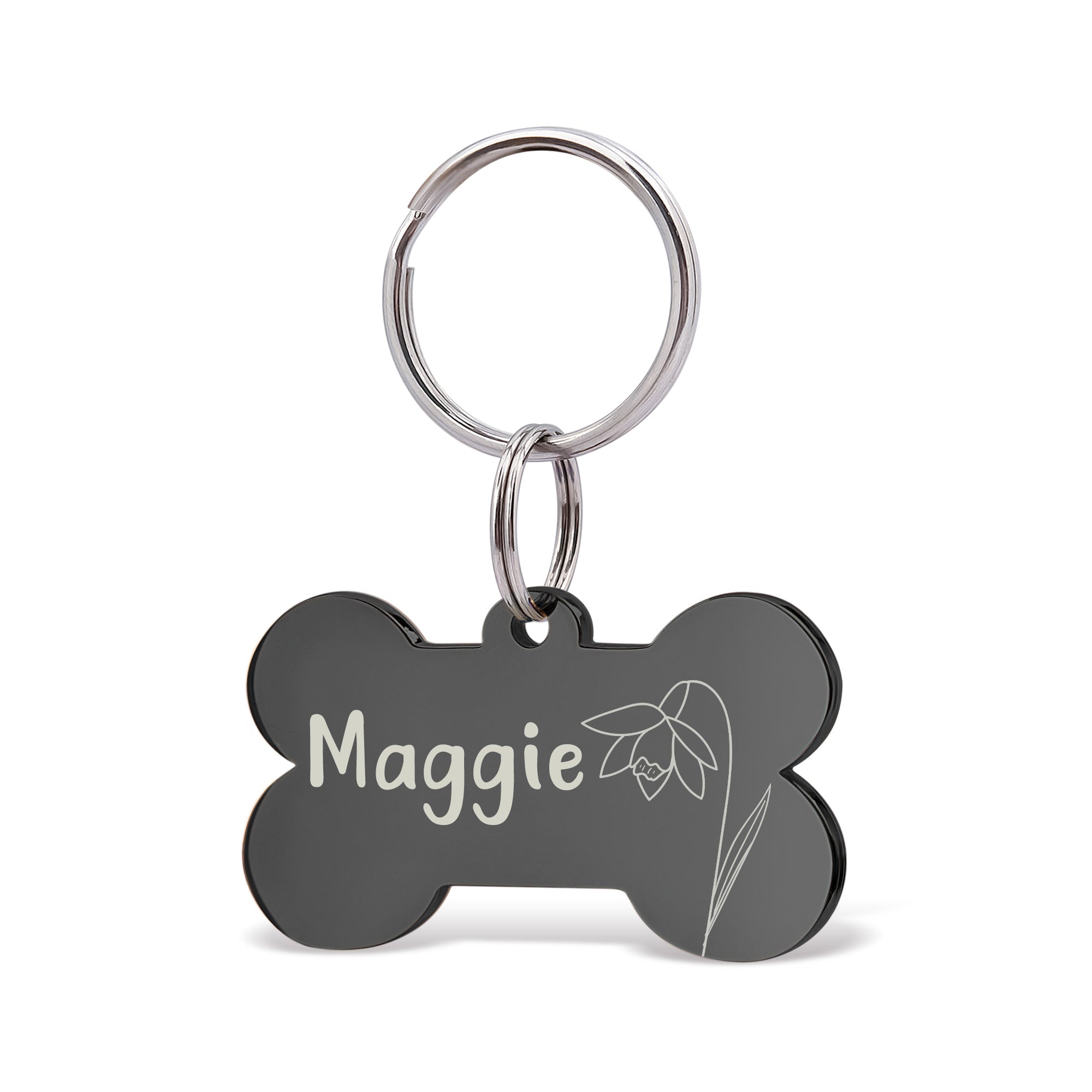Birth Flower Dog Bone Pet Tag