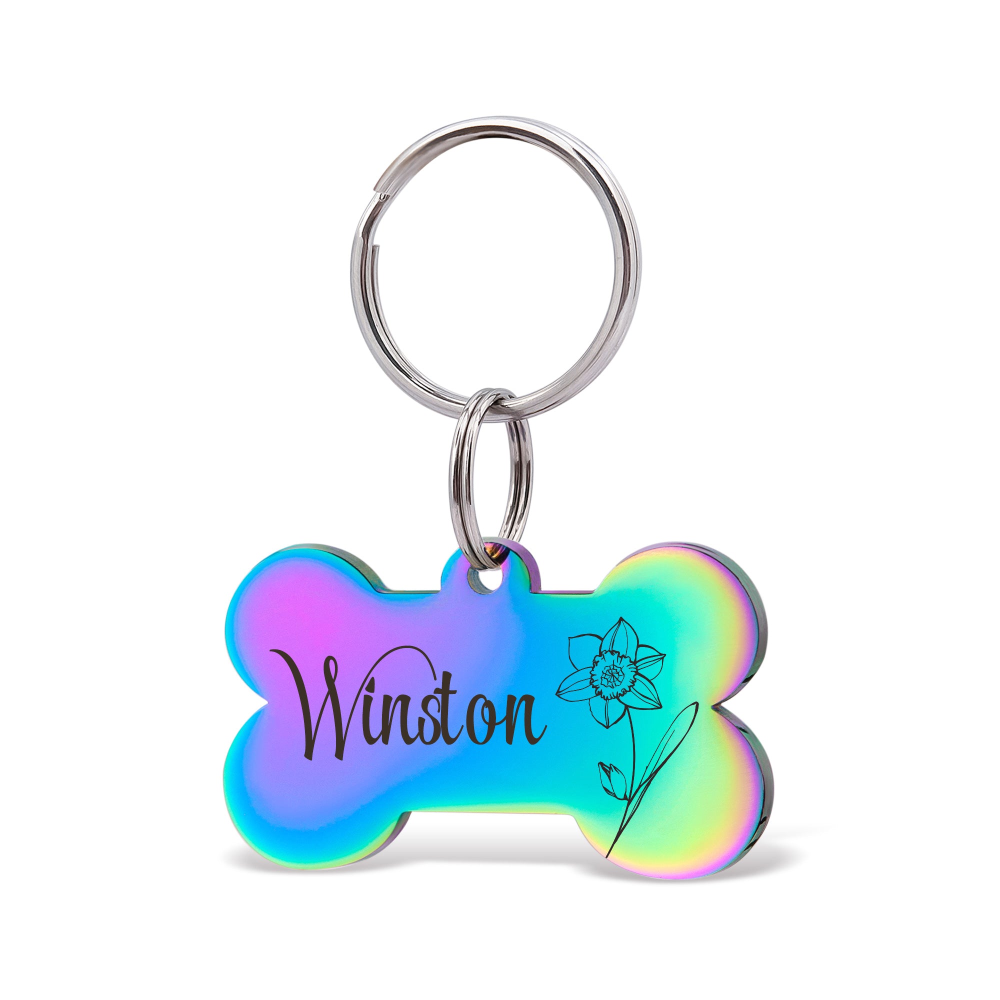 Birth Flower Dog Bone Pet Tag