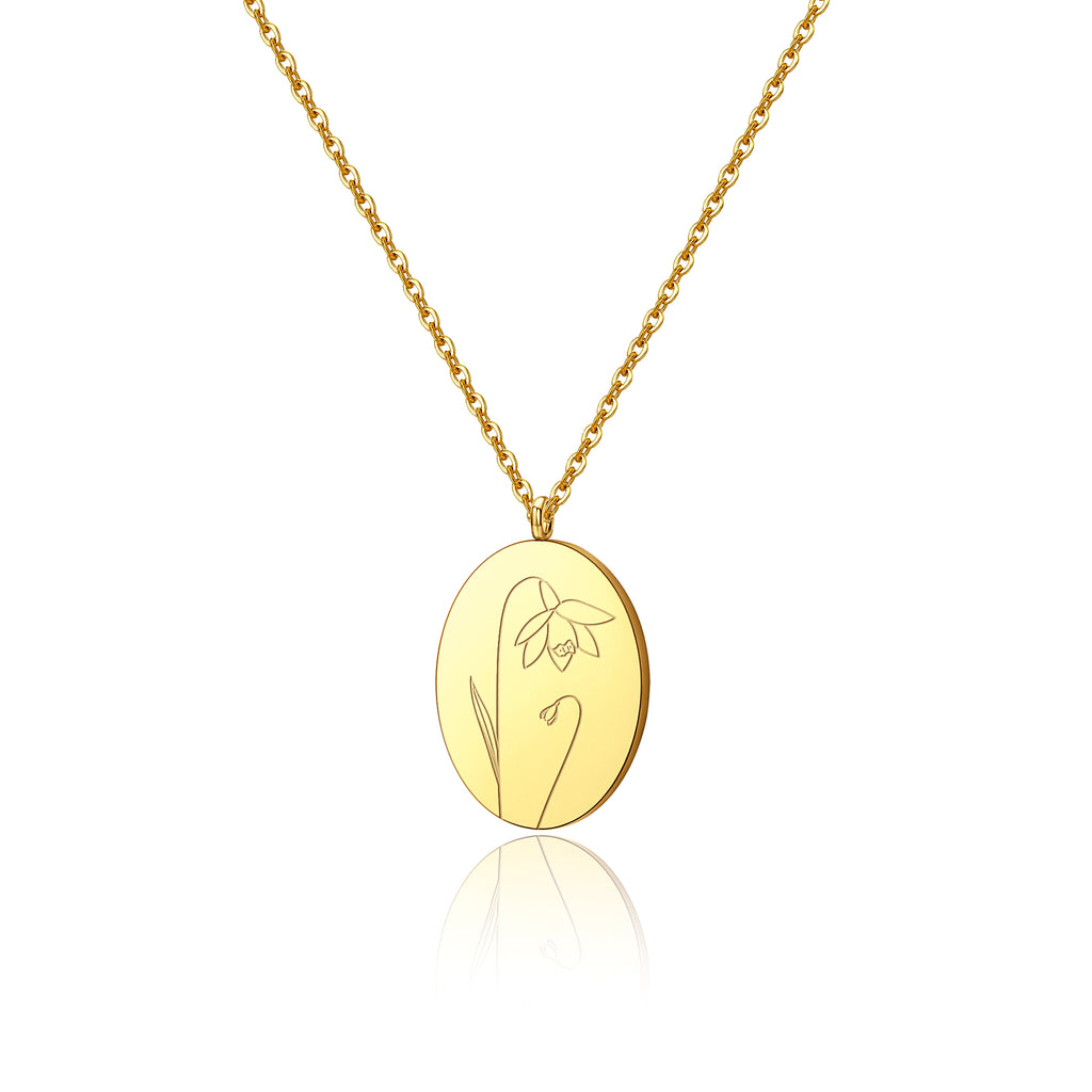 18K Gold Plated Oval Birth Flower Necklace