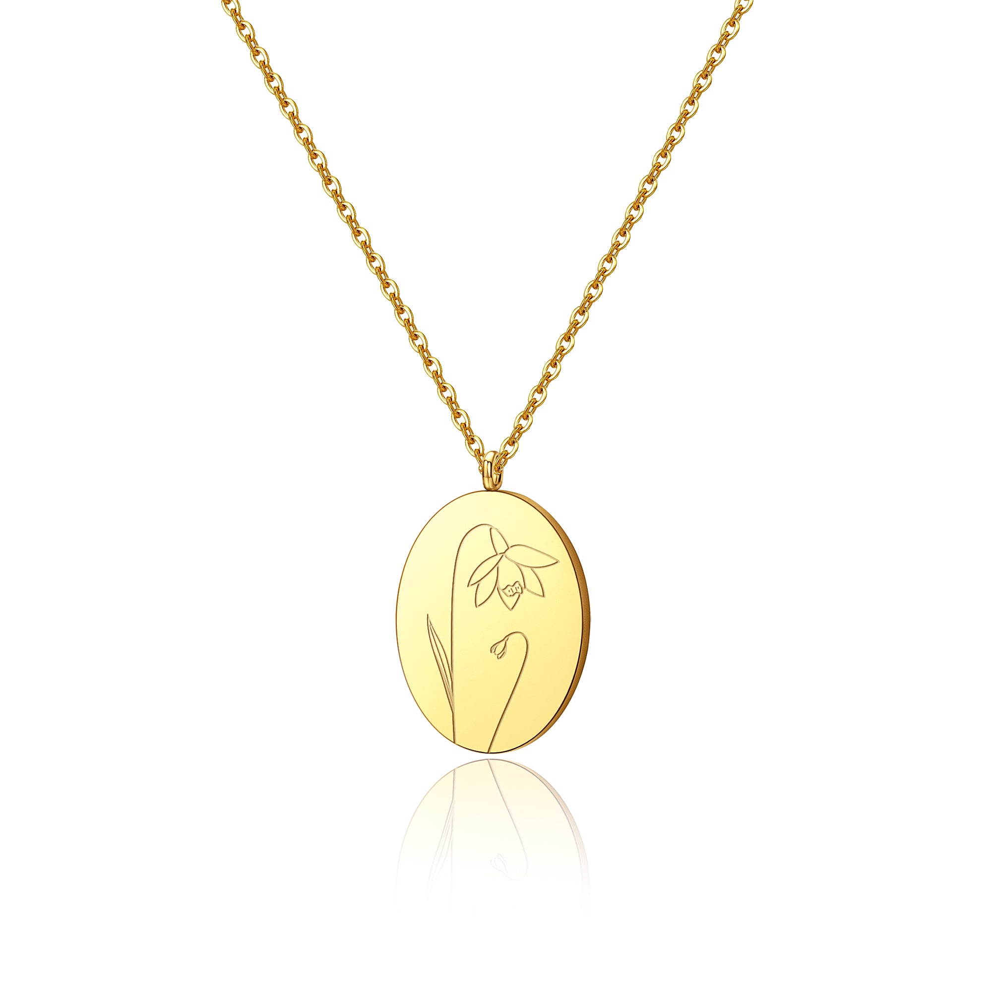 18K Gold Plated Oval Birth Flower Necklace