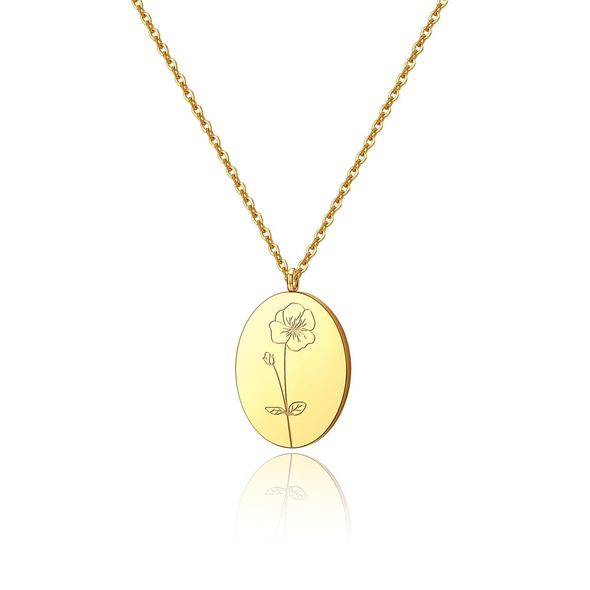 18K Gold Plated Oval Birth Flower Necklace