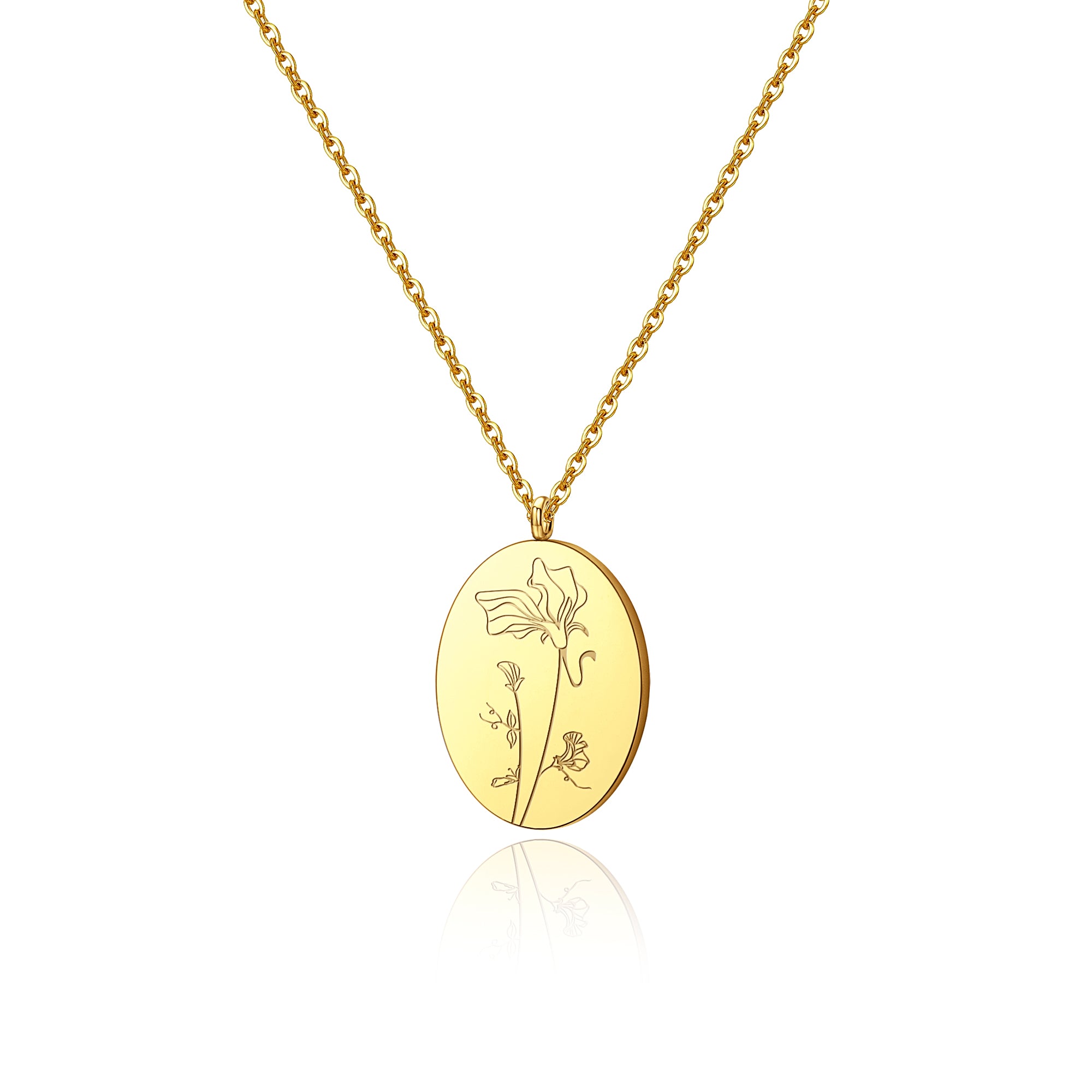 18K Gold Plated Oval Birth Flower Necklace