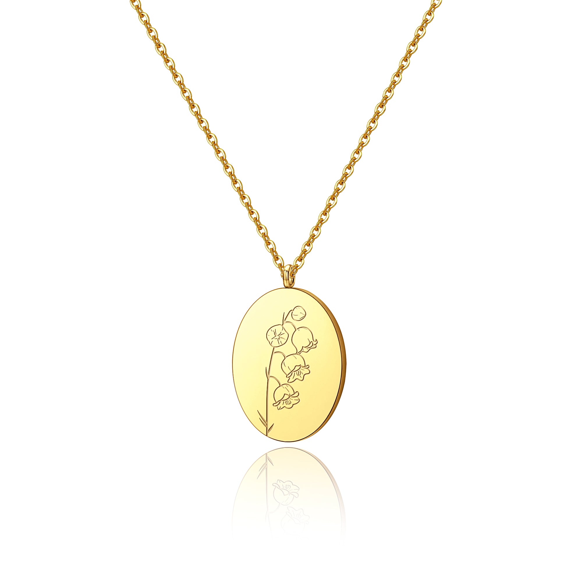 18K Gold Plated Oval Birth Flower Necklace