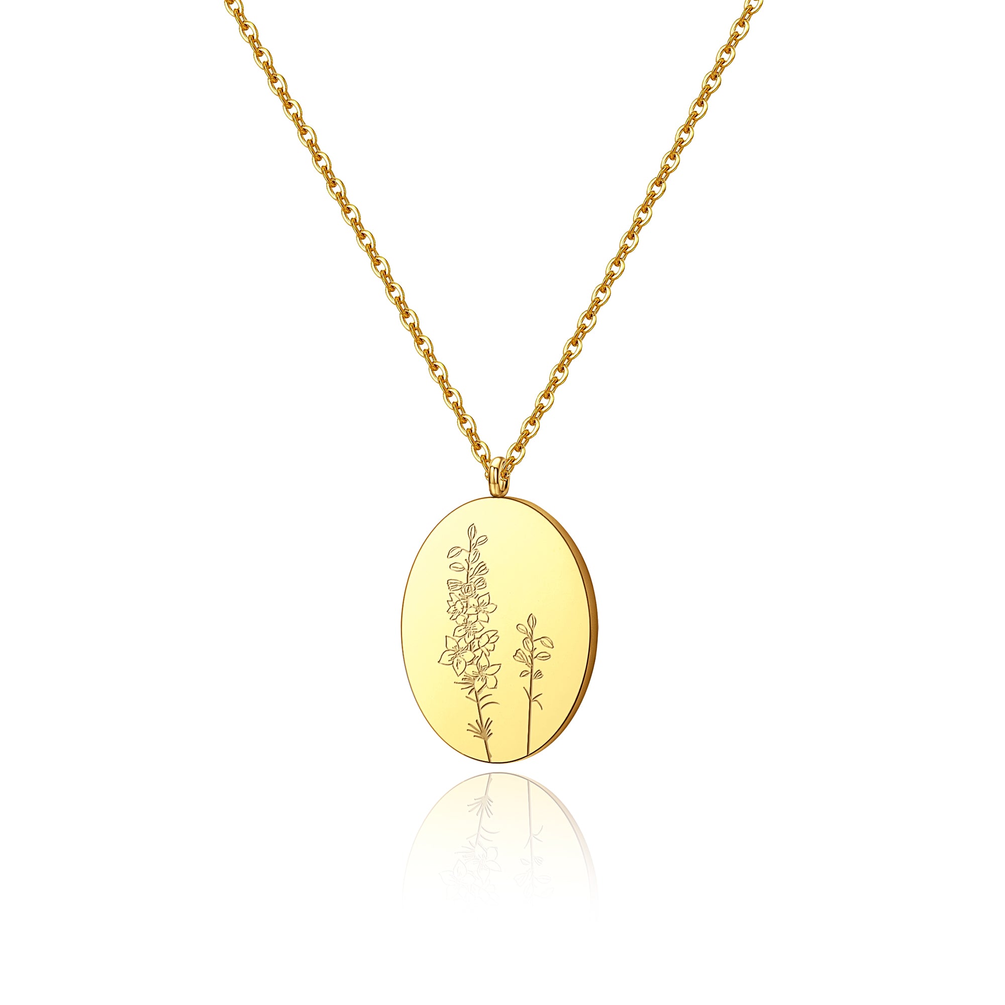 18K Gold Plated Oval Birth Flower Necklace