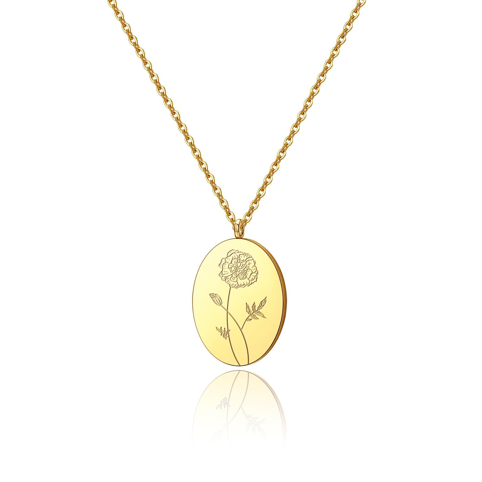 18K Gold Plated Oval Birth Flower Necklace