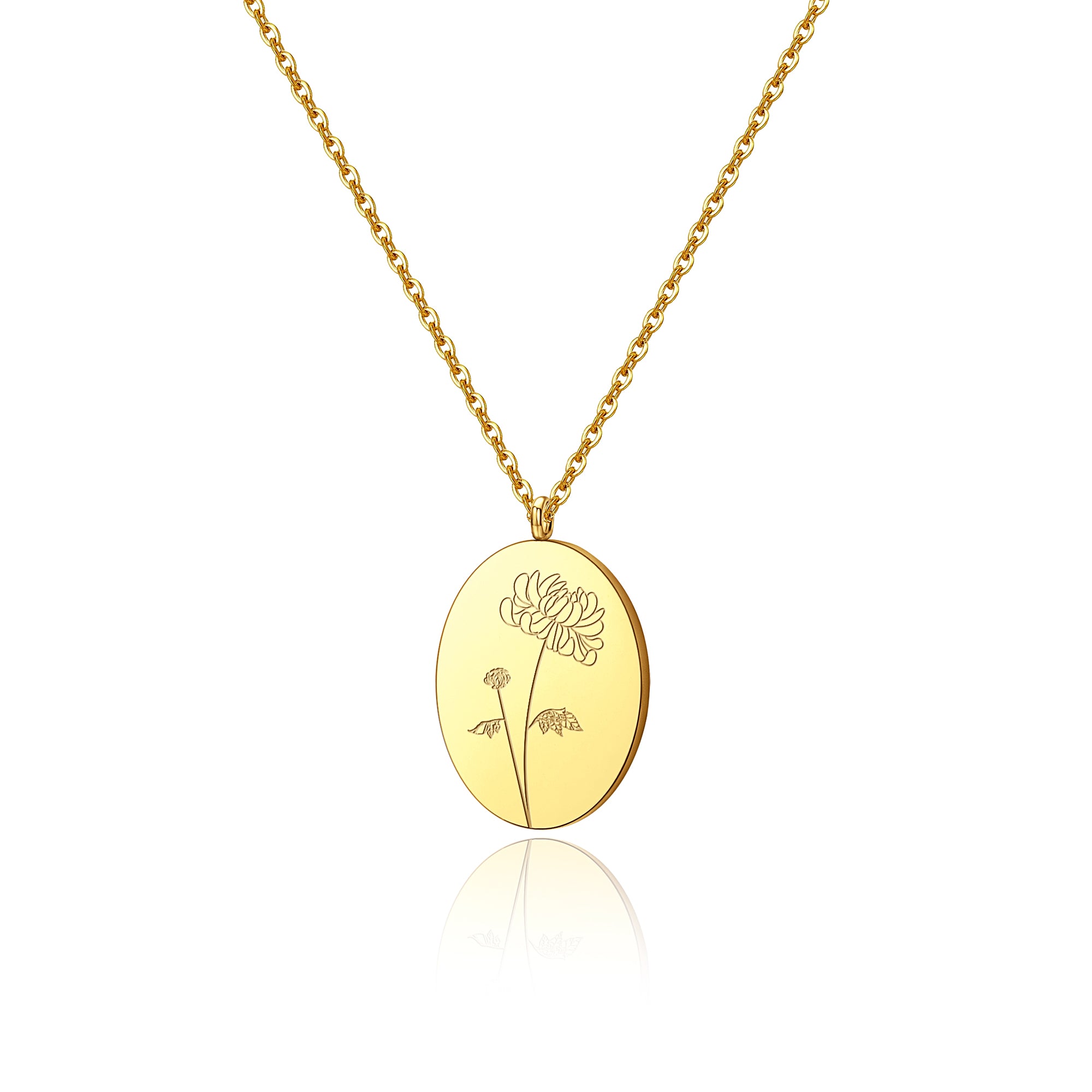18K Gold Plated Oval Birth Flower Necklace