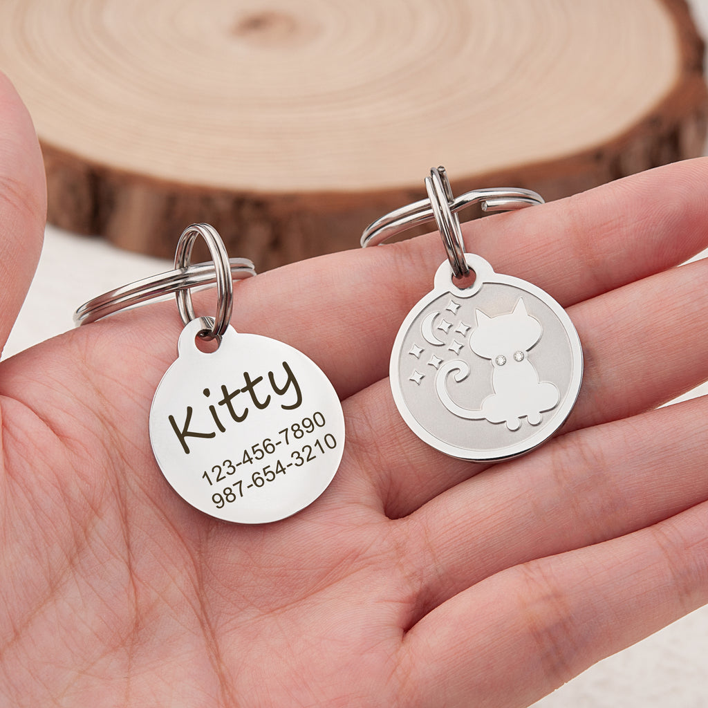 Frosted Kitty Round Pet ID Dog Tag