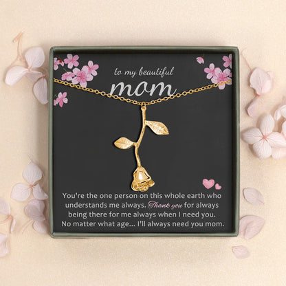 To My Beautiful Mom Rose Necklace Jewelry and Card Set