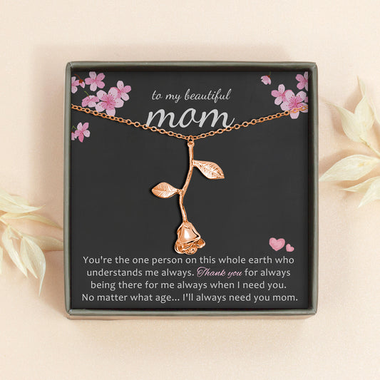 To My Beautiful Mom Rose Necklace Jewelry and Card Set