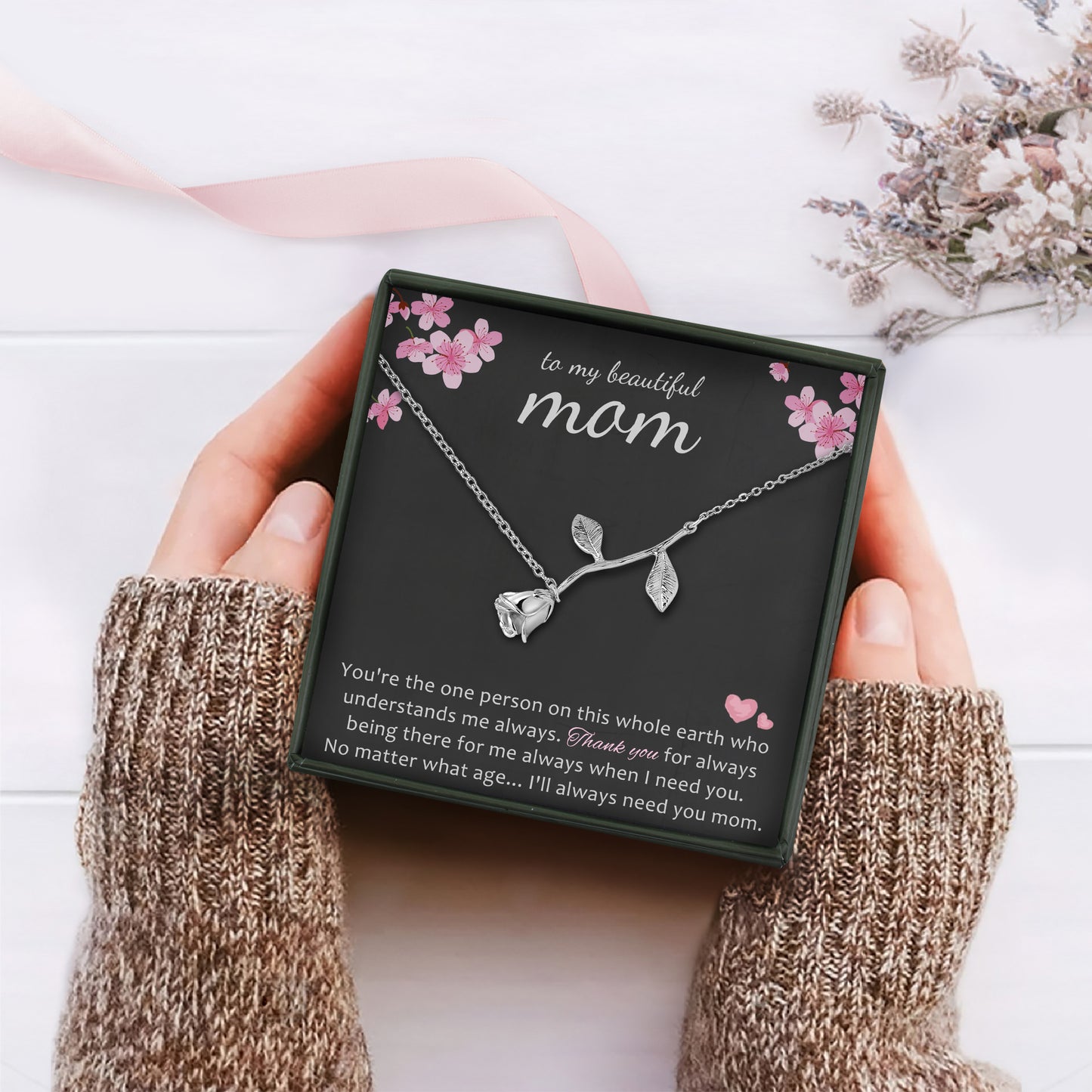 To My Beautiful Mom Rose Bracelet Jewelry and Card Set