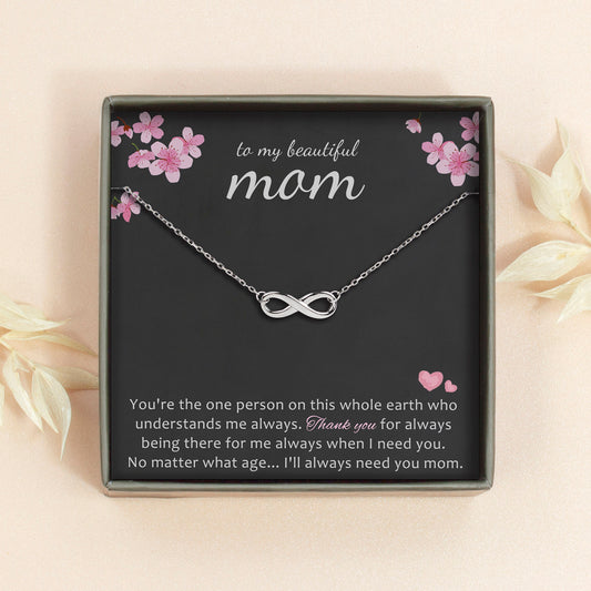 To My Beautiful Mom Sterling Silver Infinity Necklace Jewelry and Card Set