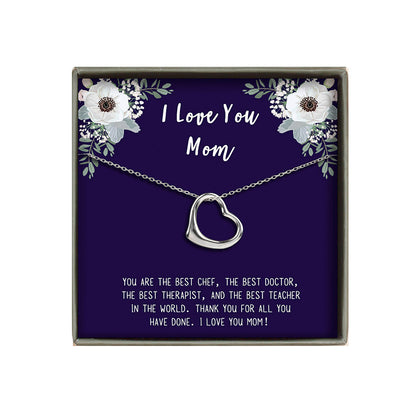 "I Love You Mom" Card and Dangling Heart Necklace