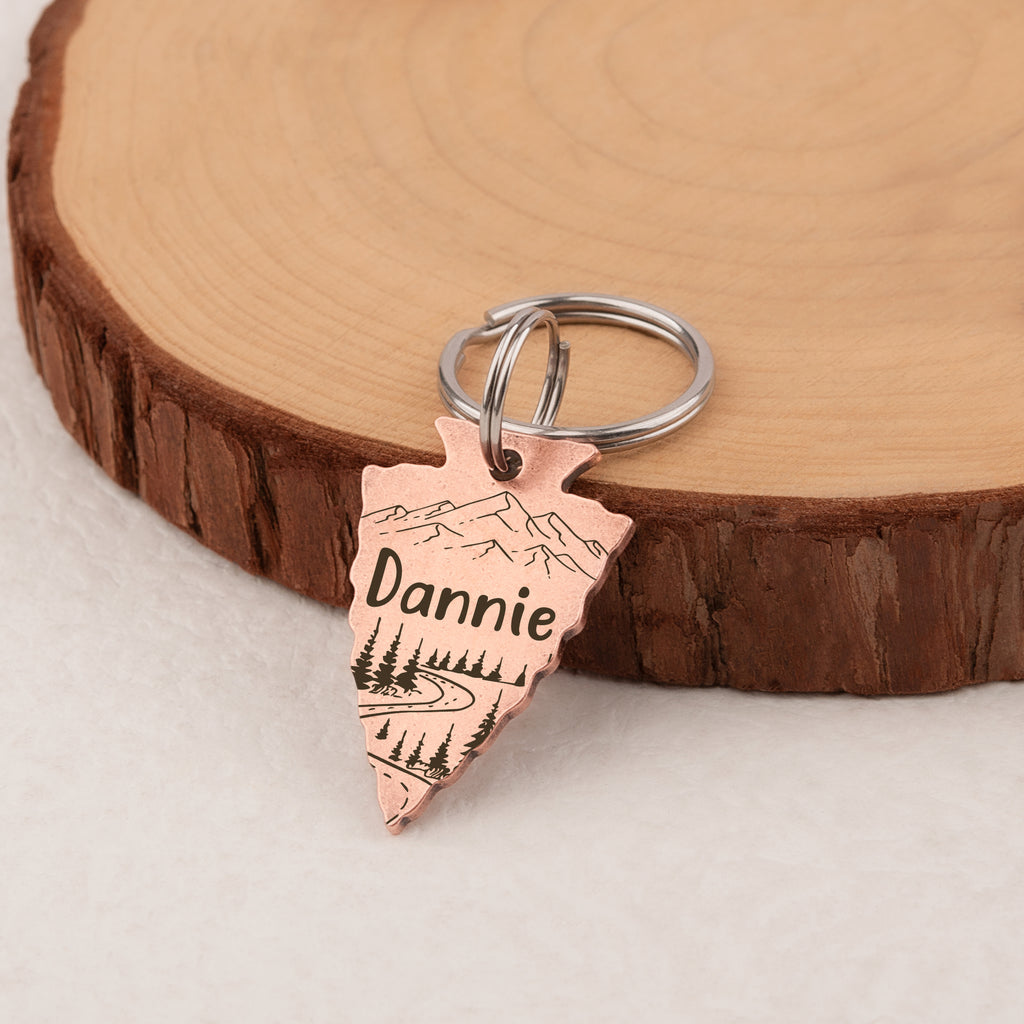 Personalized Arrowhead Shaped Mountain Road Themed Pet ID Dog Tag