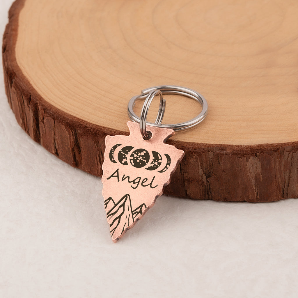 Personalized Arrowhead Shaped Moon Phase Themed Pet ID Dog Tag